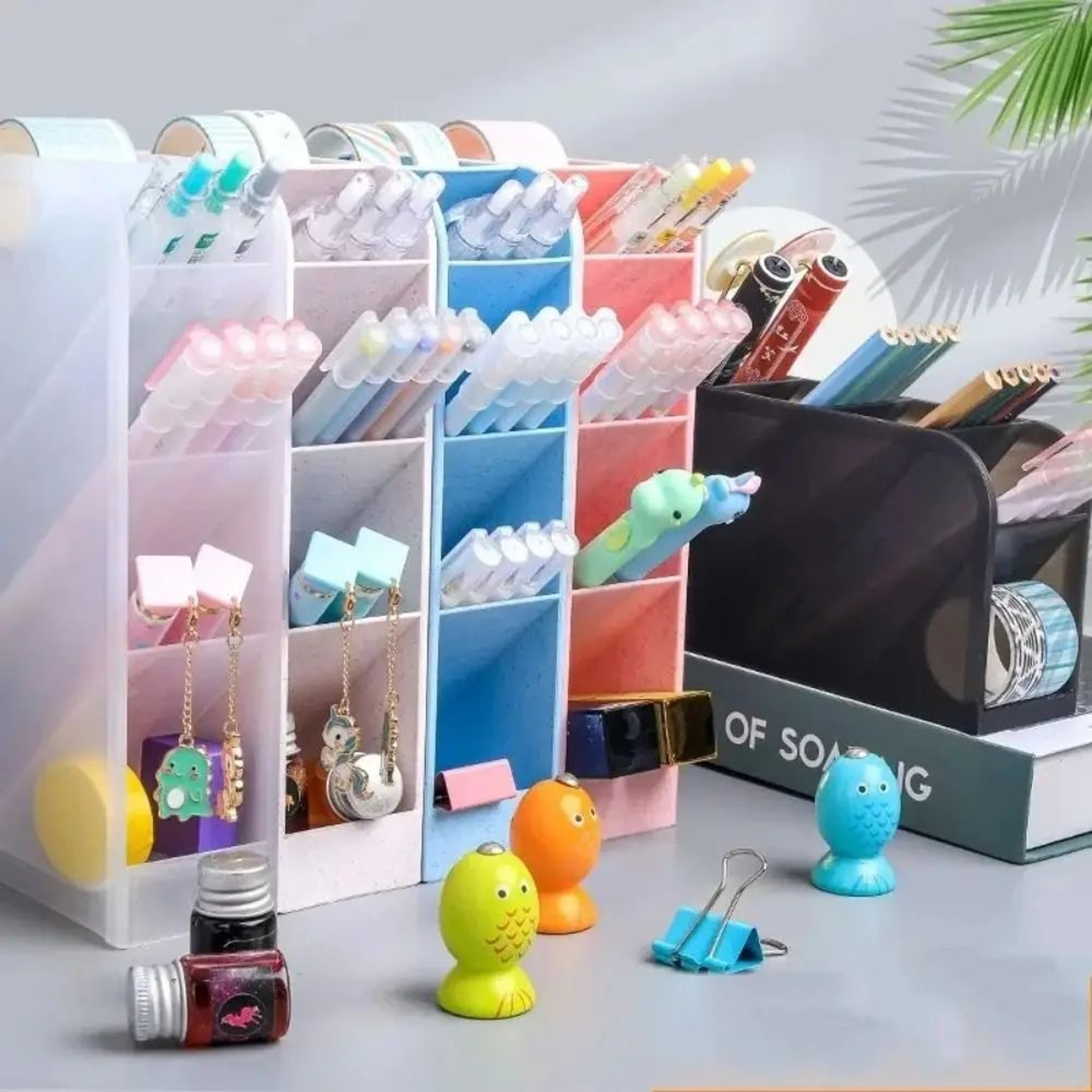 4Grid Macaron Oblique Pen Holder  Colorful Desktop Stationery  Makeup Brush Organizer Box 1