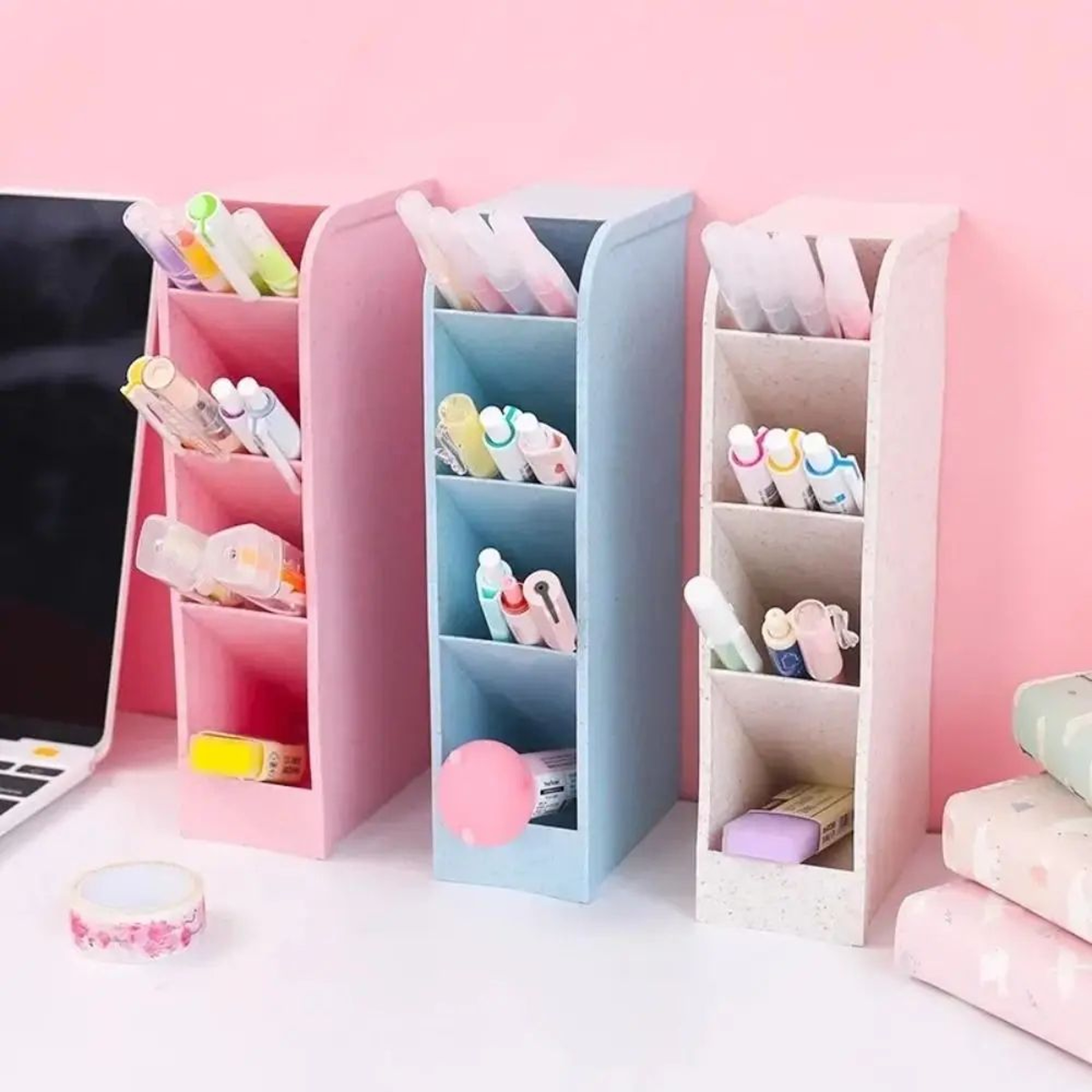 4Grid Macaron Oblique Pen Holder  Colorful Desktop Stationery  Makeup Brush Organizer Box 3