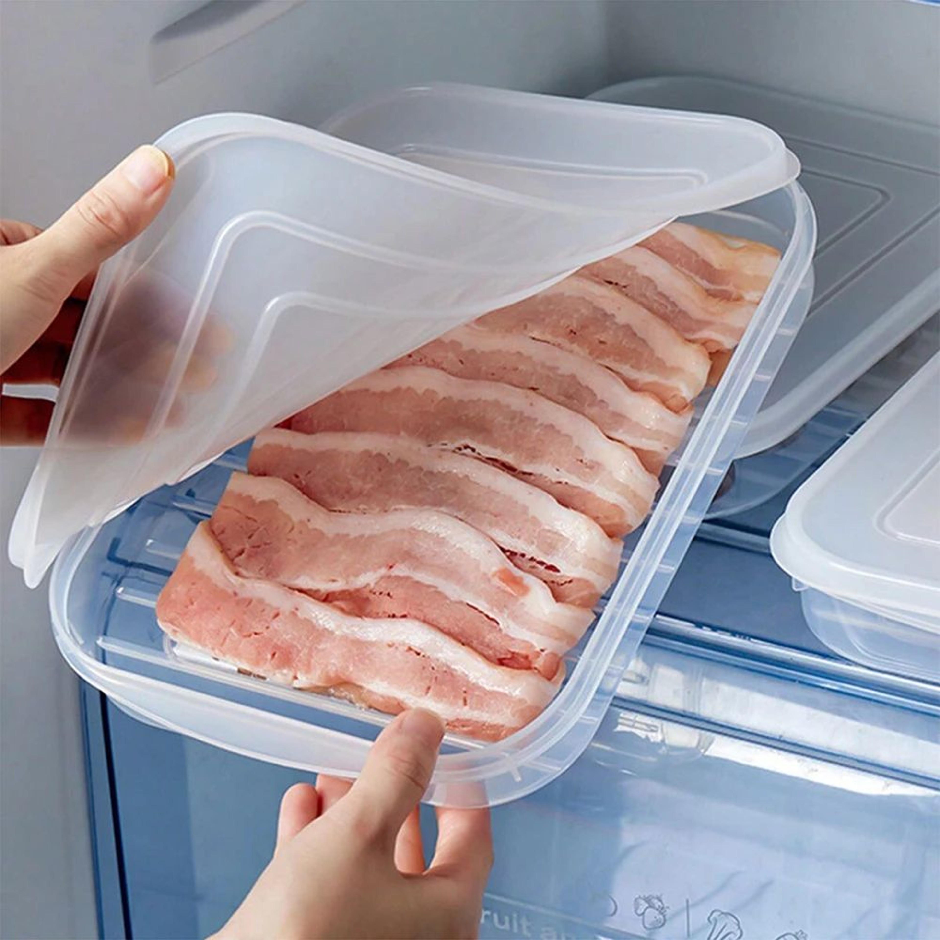 Large Capacity Transparent Refrigerator Storage Box With Lid  Grid Freezer Meat  Food Compartment O 0