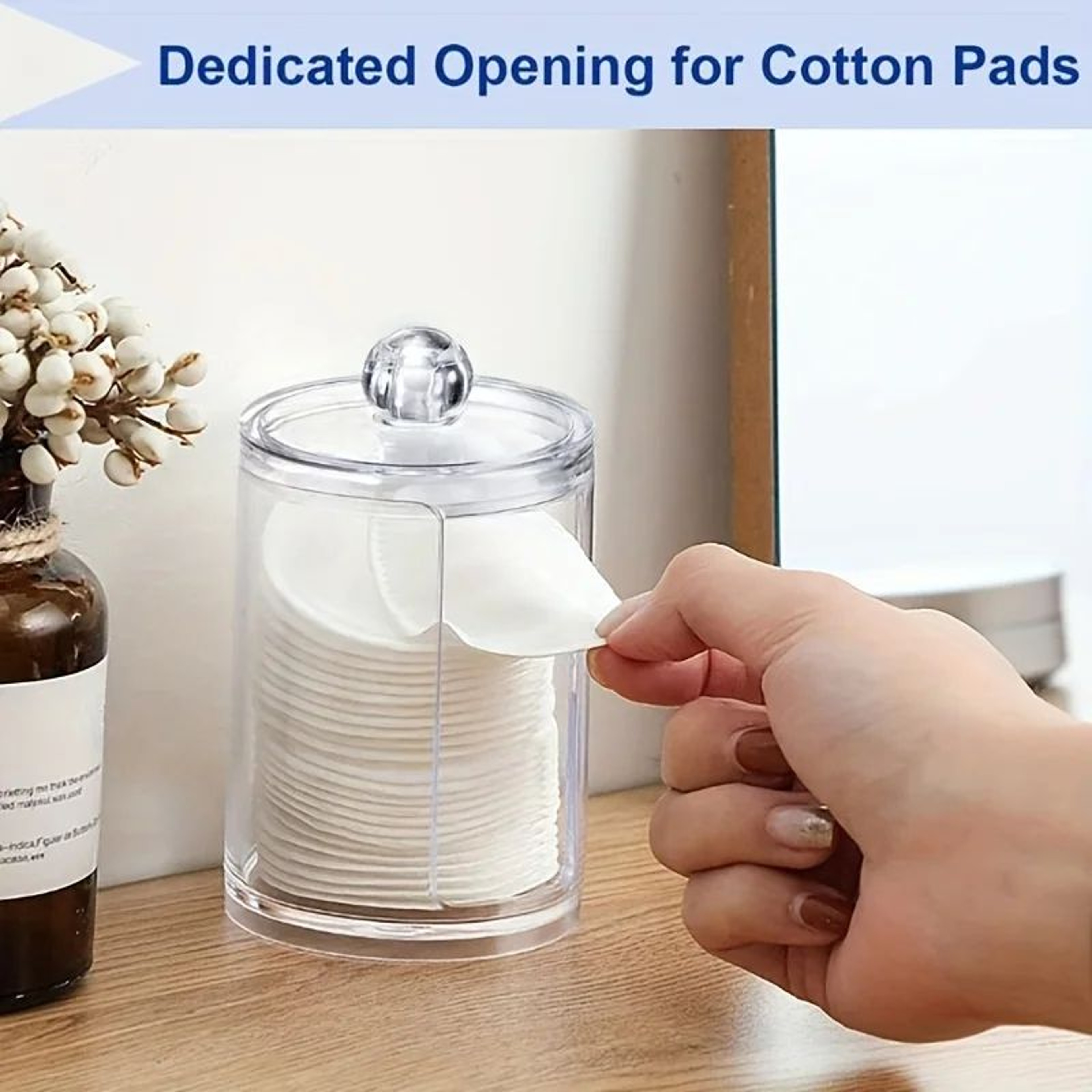 Round Clear Acrylic Makeup Organizer  Cotton Pad  Swab Storage Holder With Lid 1