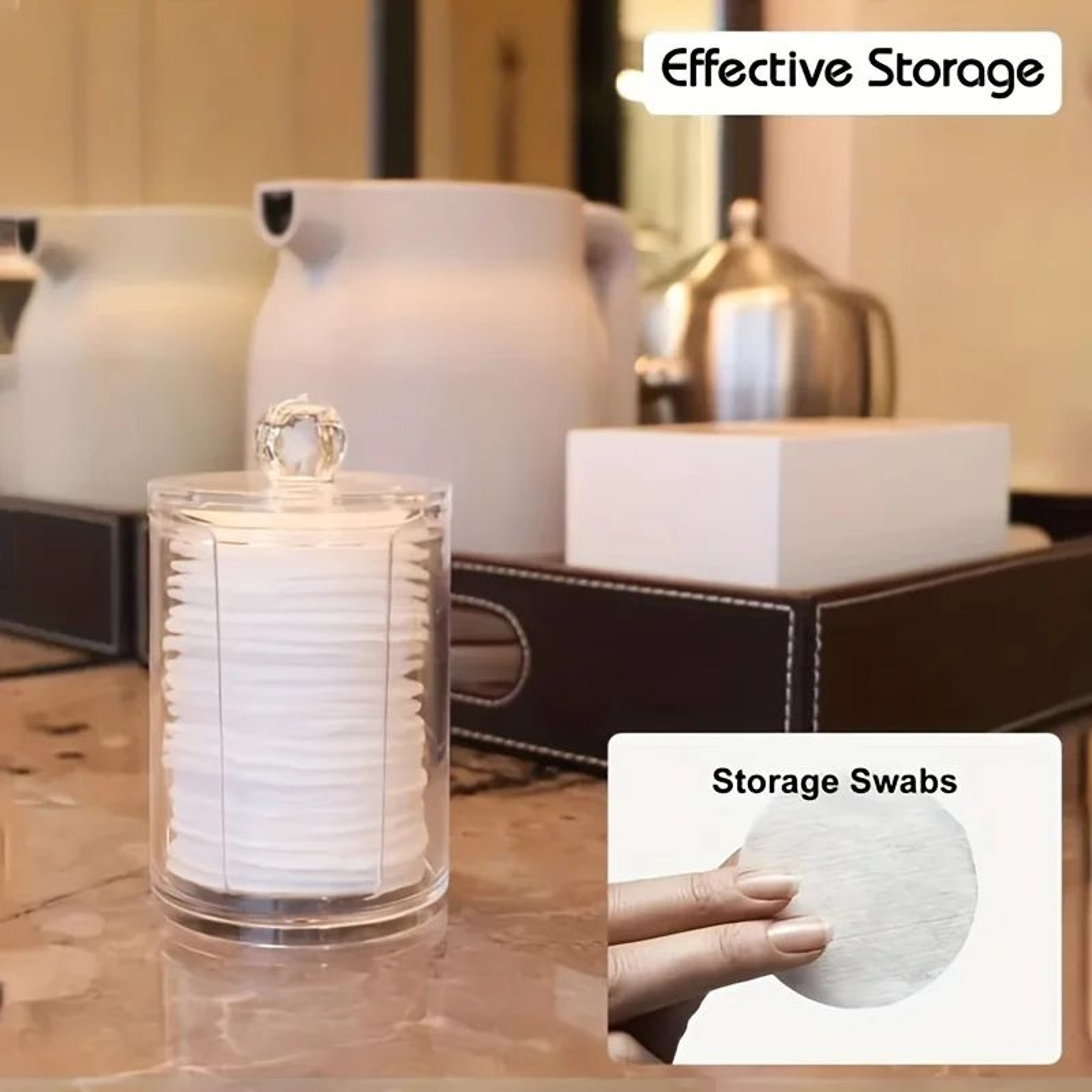Round Clear Acrylic Makeup Organizer  Cotton Pad  Swab Storage Holder With Lid 3