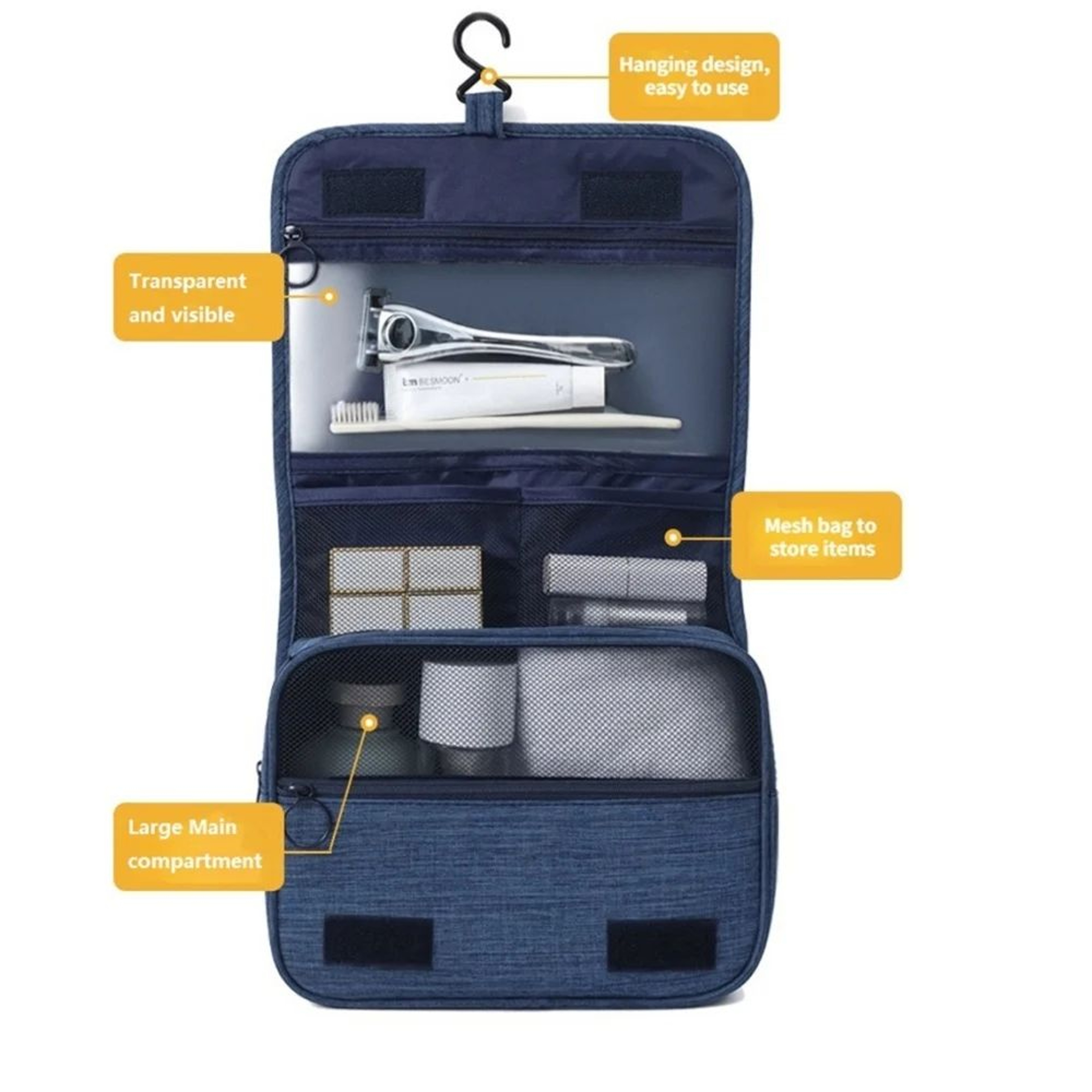 Portable Waterproof Toiletry Bag With Hanging Hook  Large Capacity Travel Makeup  Bathroom Organize