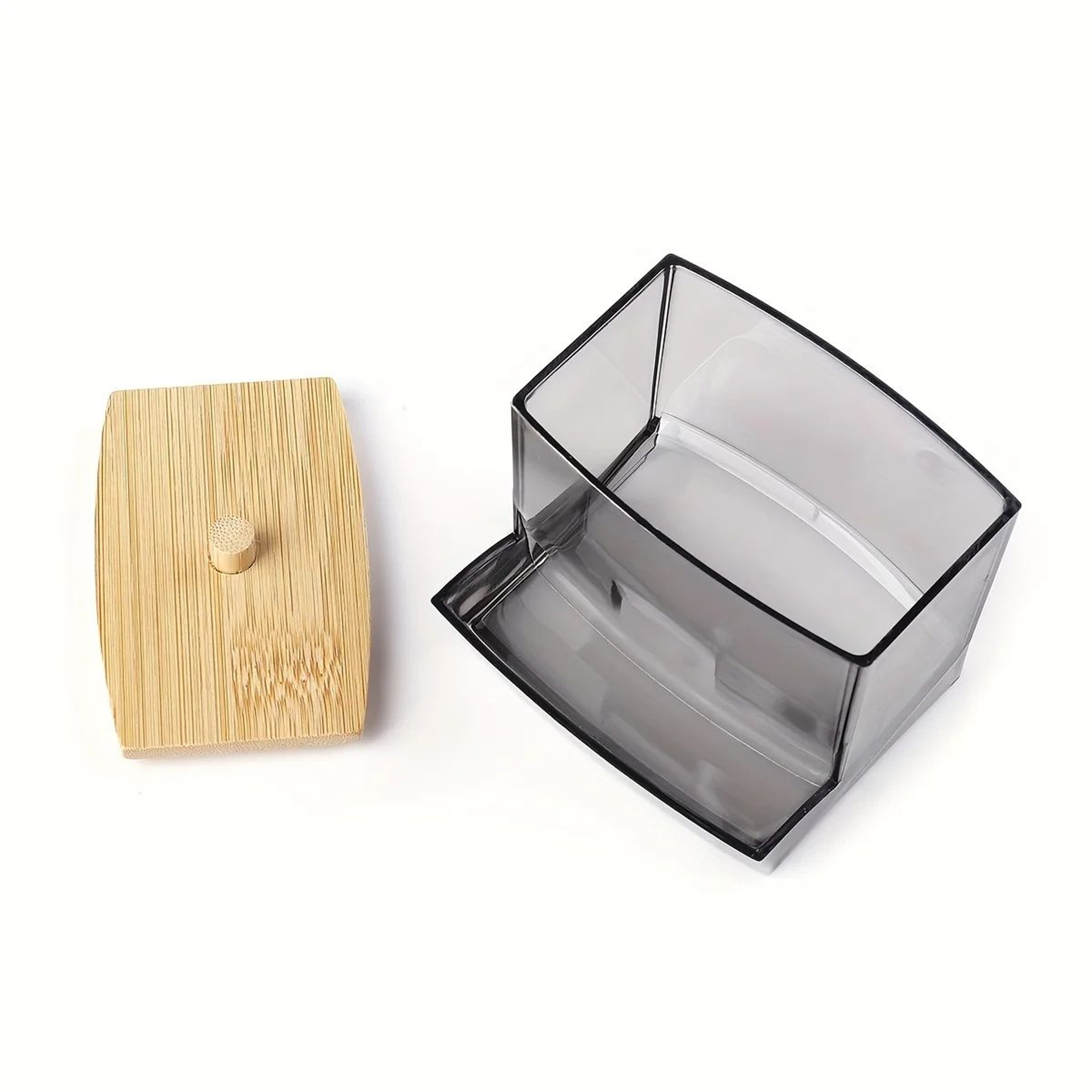 Clear Acrylic Cotton Swab Holder With Bamboo Lid  Bathroom QTip Dispenser Canister 3