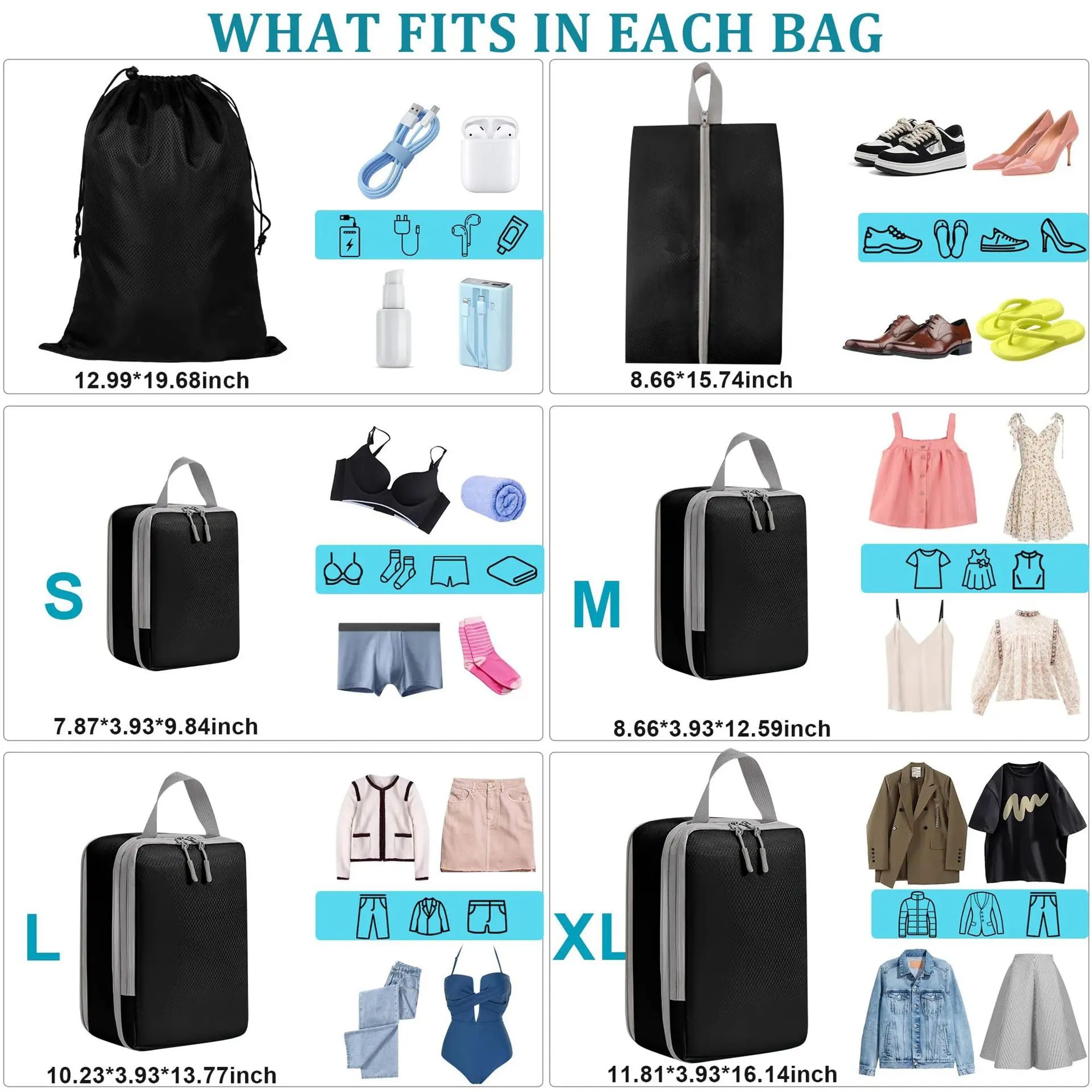 Ryanai Compressible Packing Cubes  Waterproof Nylon Travel Storage Bags With Handbag 4