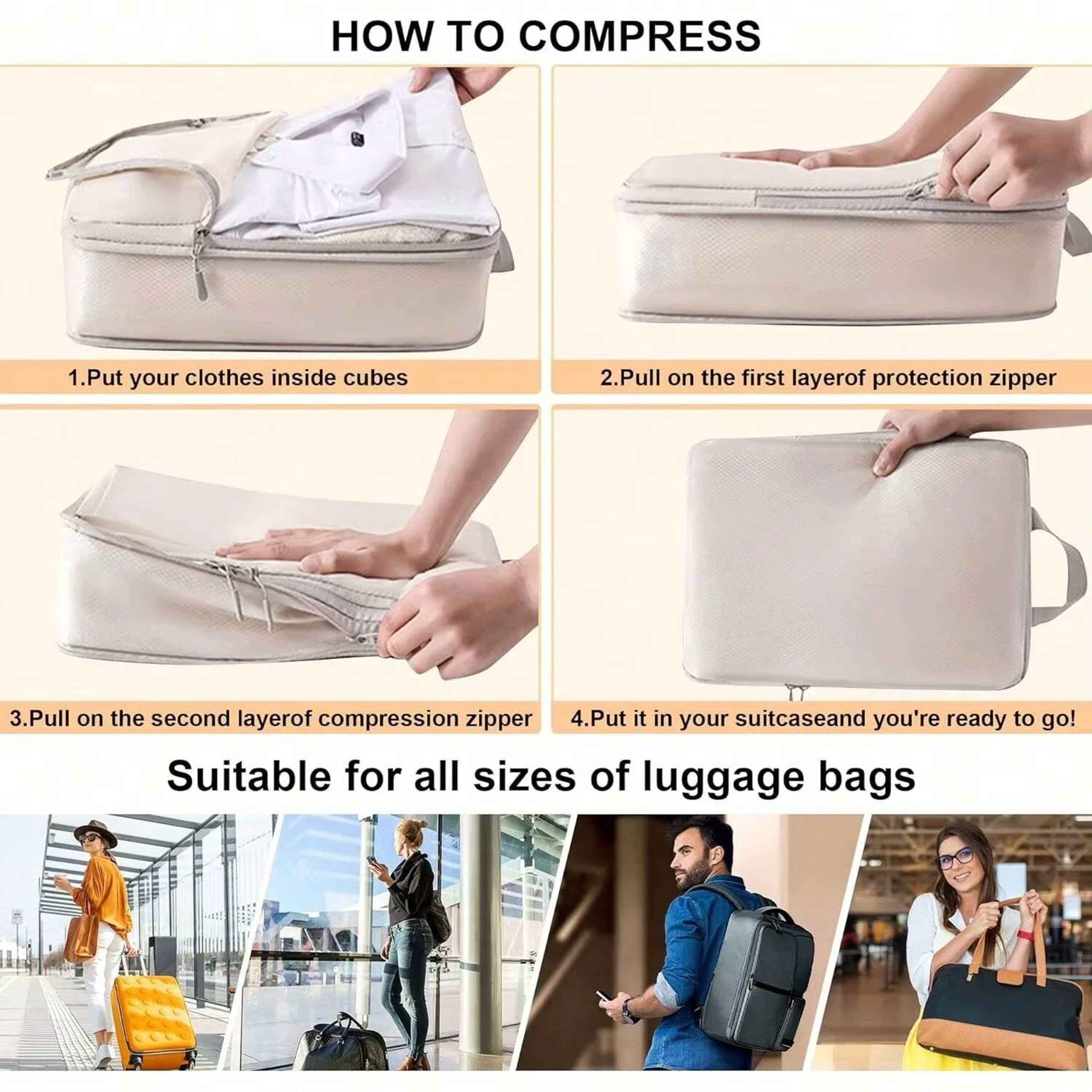 Ryanai Compressible Packing Cubes  Waterproof Nylon Travel Storage Bags With Handbag 5