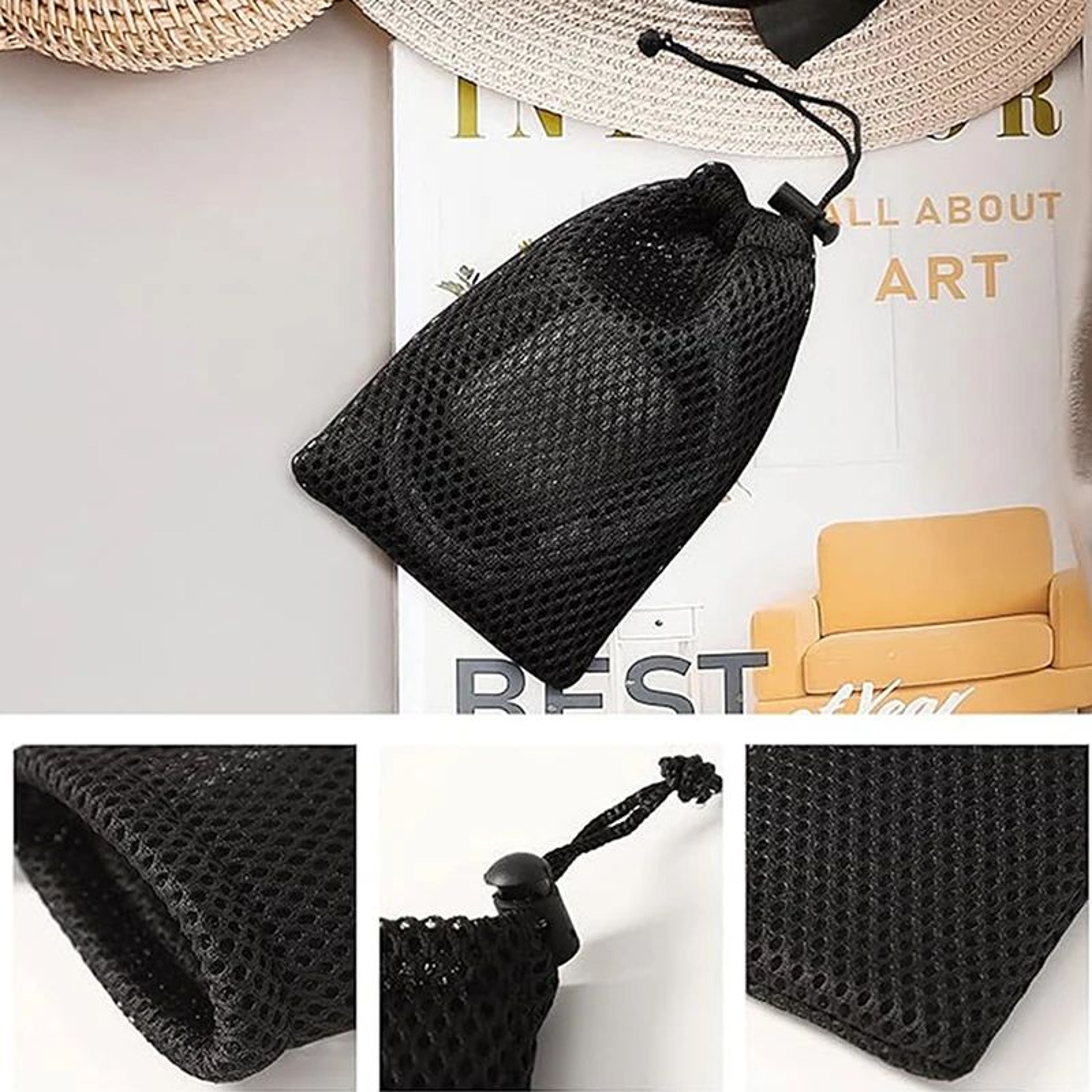 3 Pcs Nylon Mesh Drawstring Storage Pouch Set  Breathable Travel  Digital Accessories Organizer Bag 2