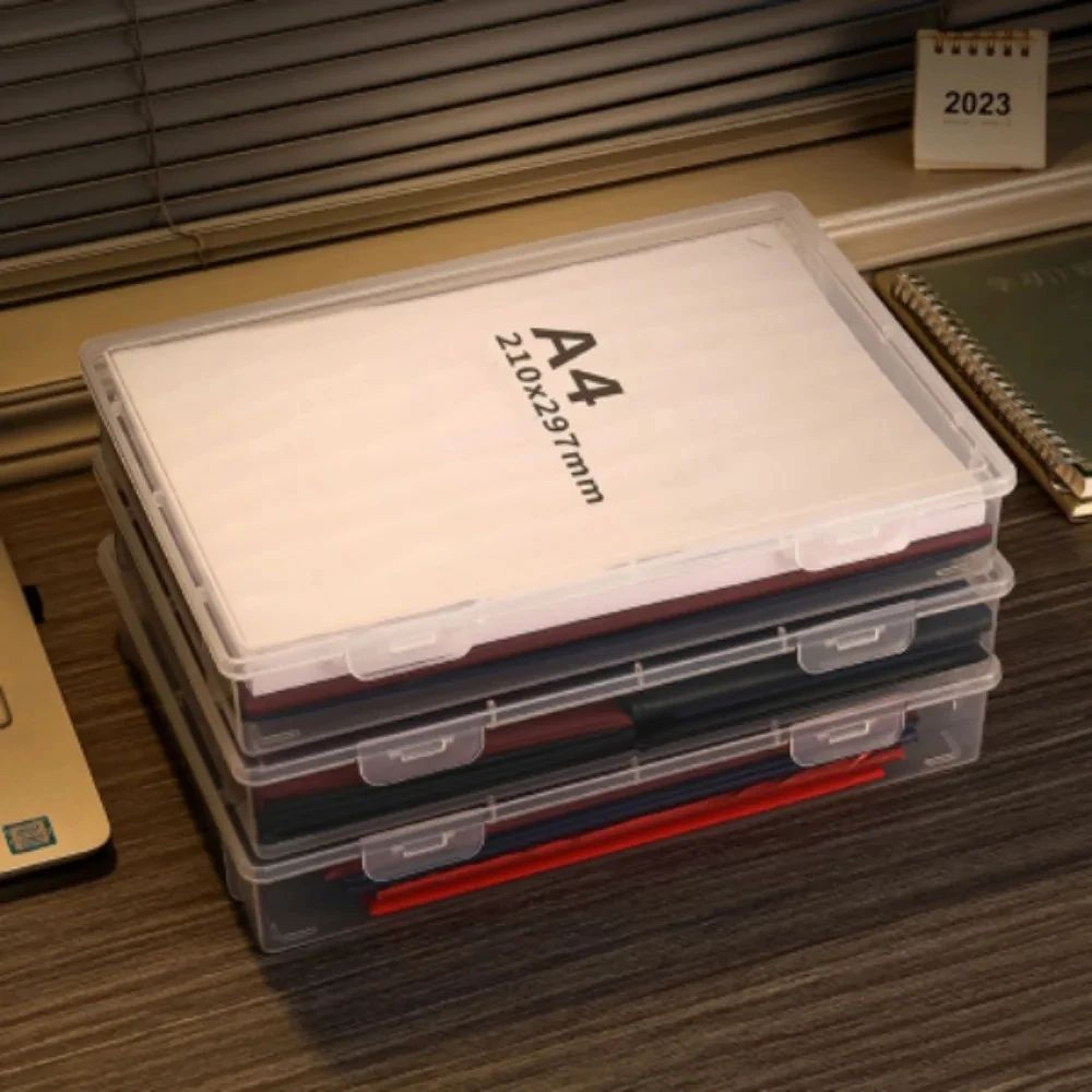 Clear A4 Plastic Document Organizer Storage Box With Dustproof Lid 3