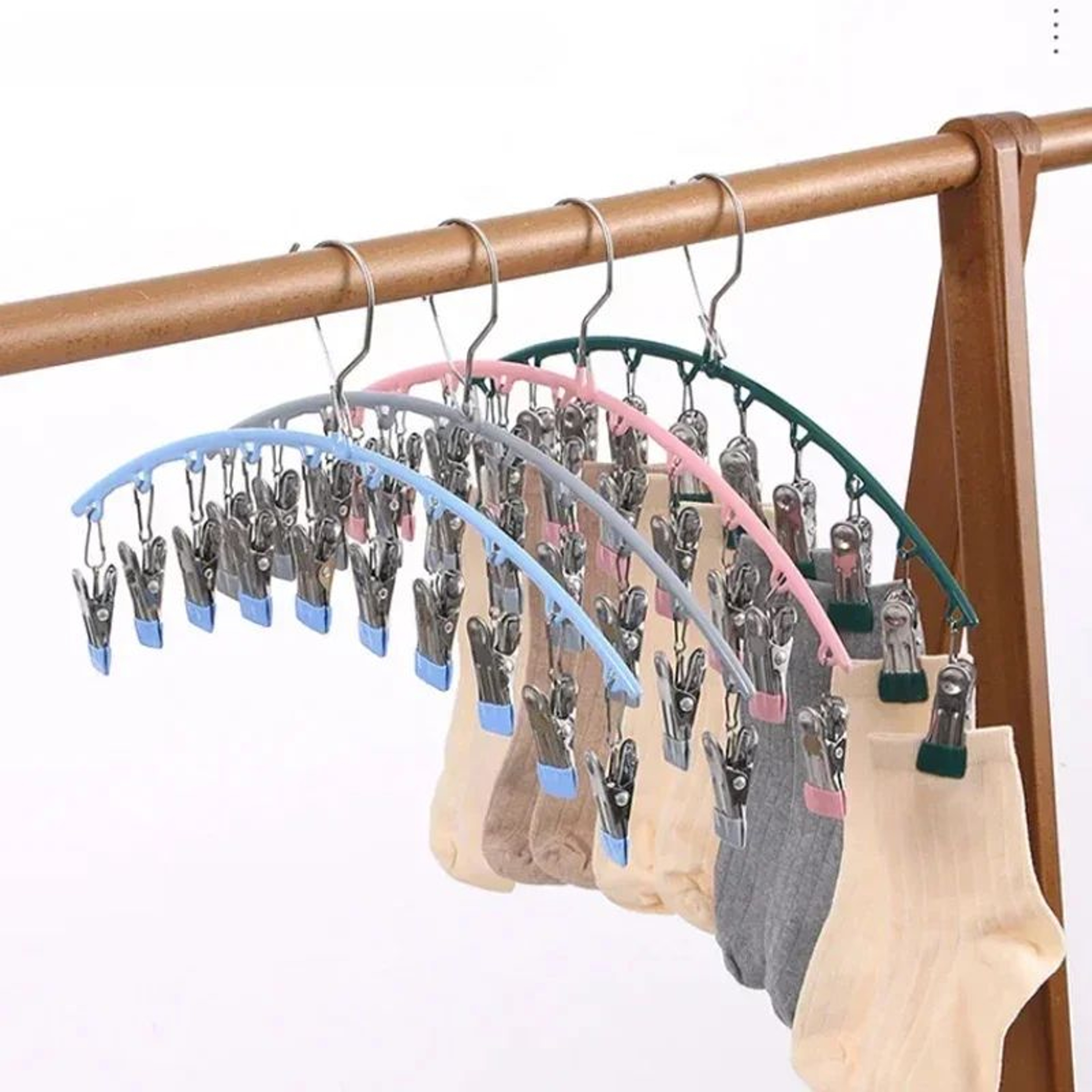10Clip Stainless Steel Windproof Sock Drying Rack  NonSlip Laundry Hanger For Socks Underwear  Towe 2