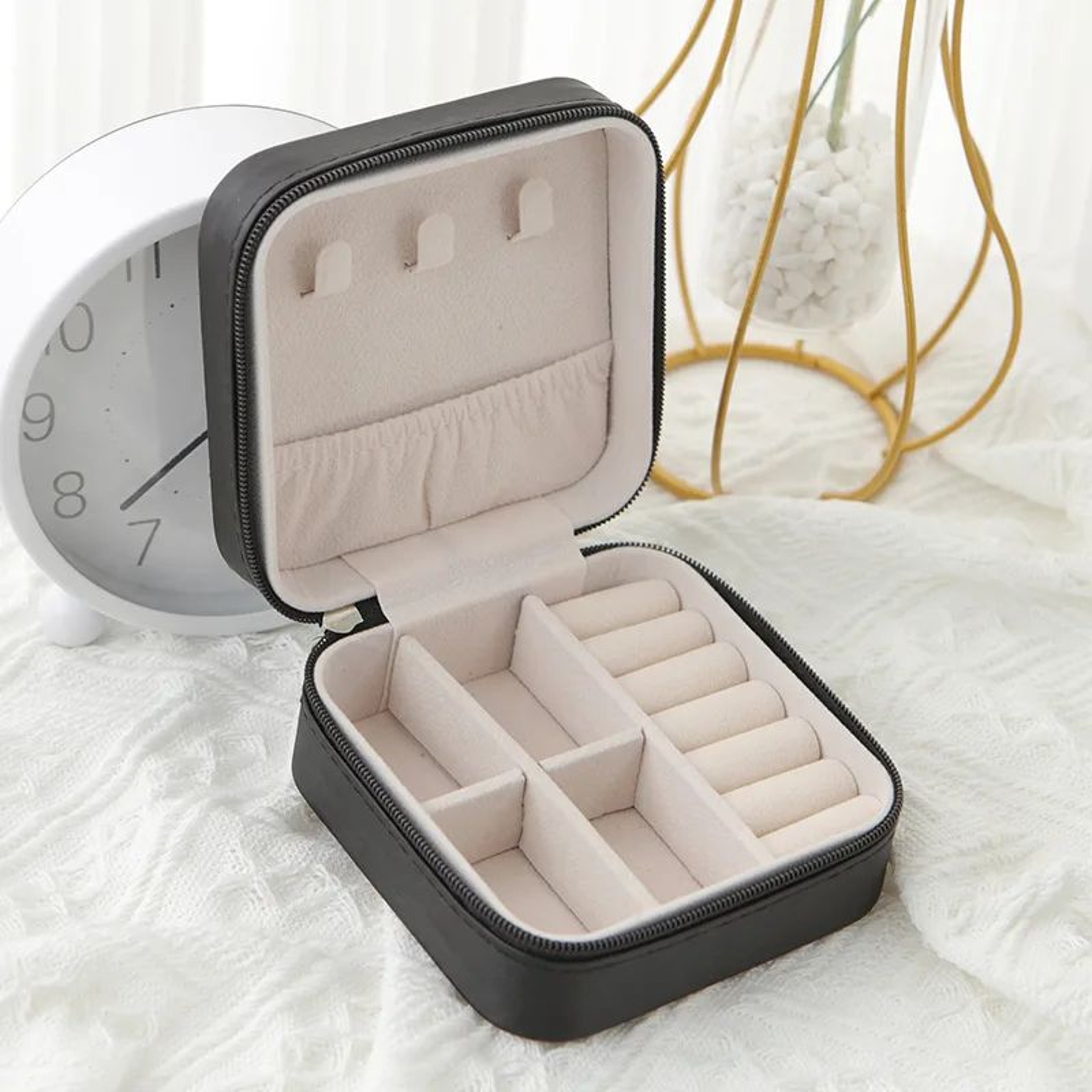 SingleLayer PU Leather Travel Jewelry Box  Compact Zipper Organizer Case 6