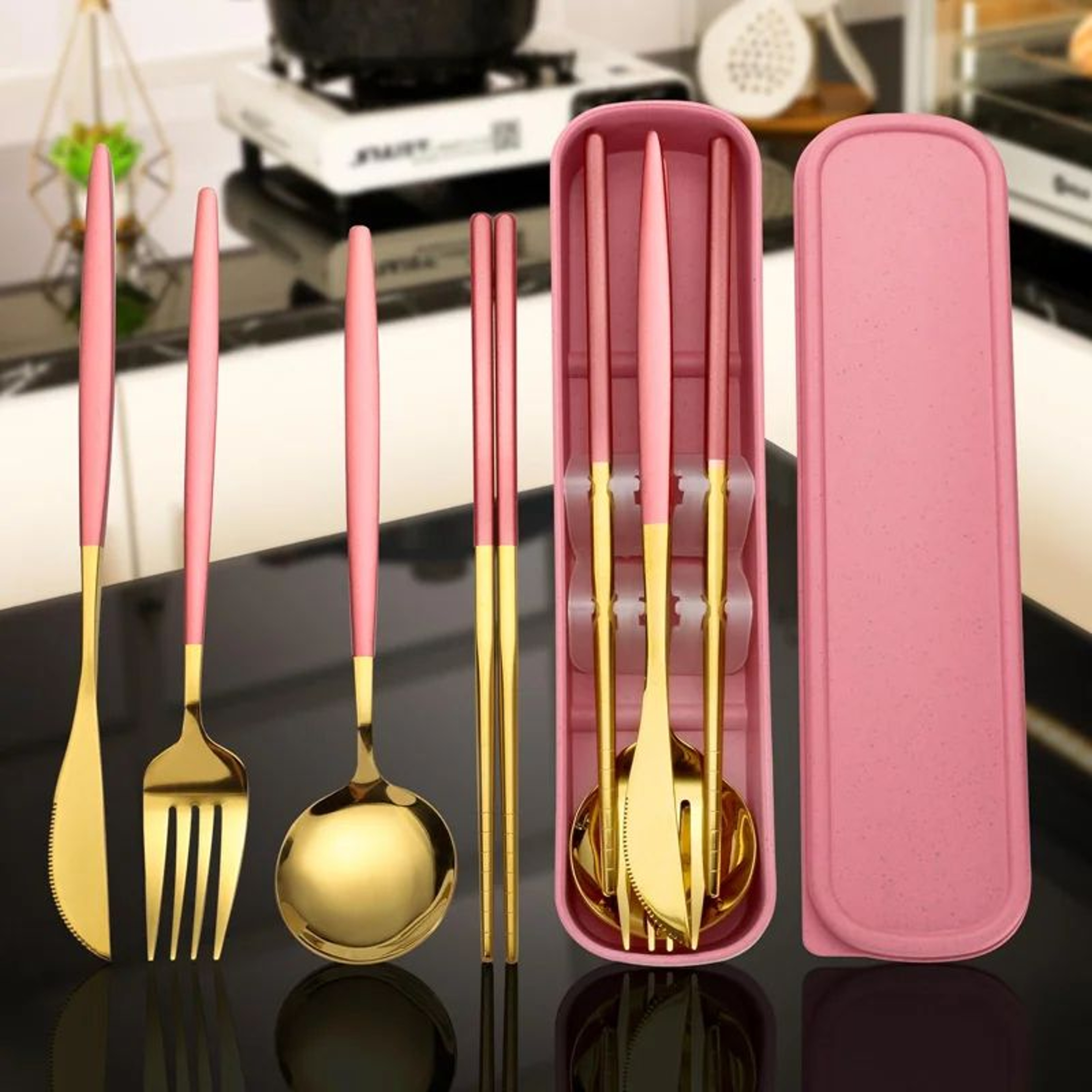 4 Pcs Stainless Steel Cutlery Set With Storage Box  Portable Tableware For Home  Travel 1