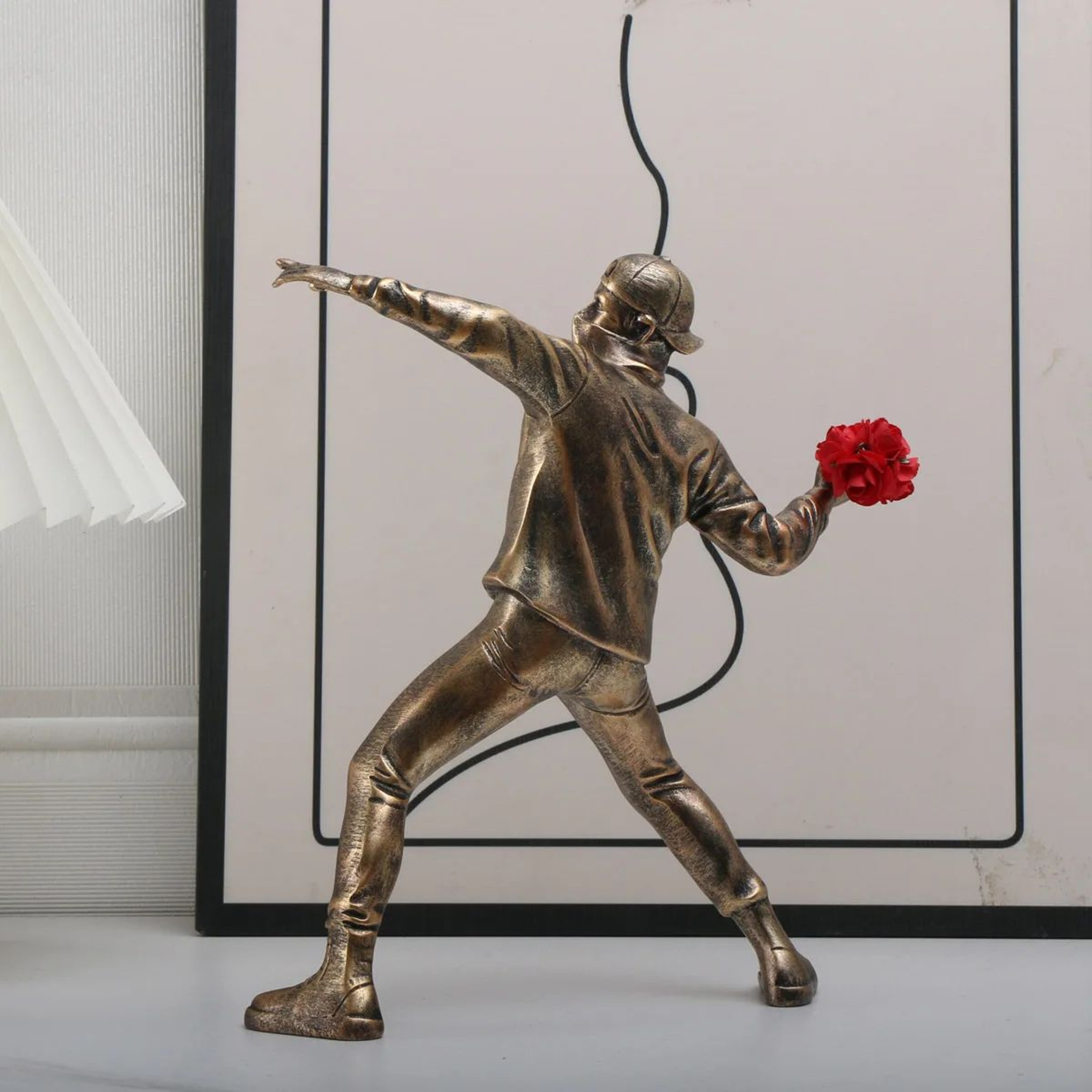 Resin BanksyInspired Flower Thrower Figurine  Modern Street Art Desk Sculpture 1