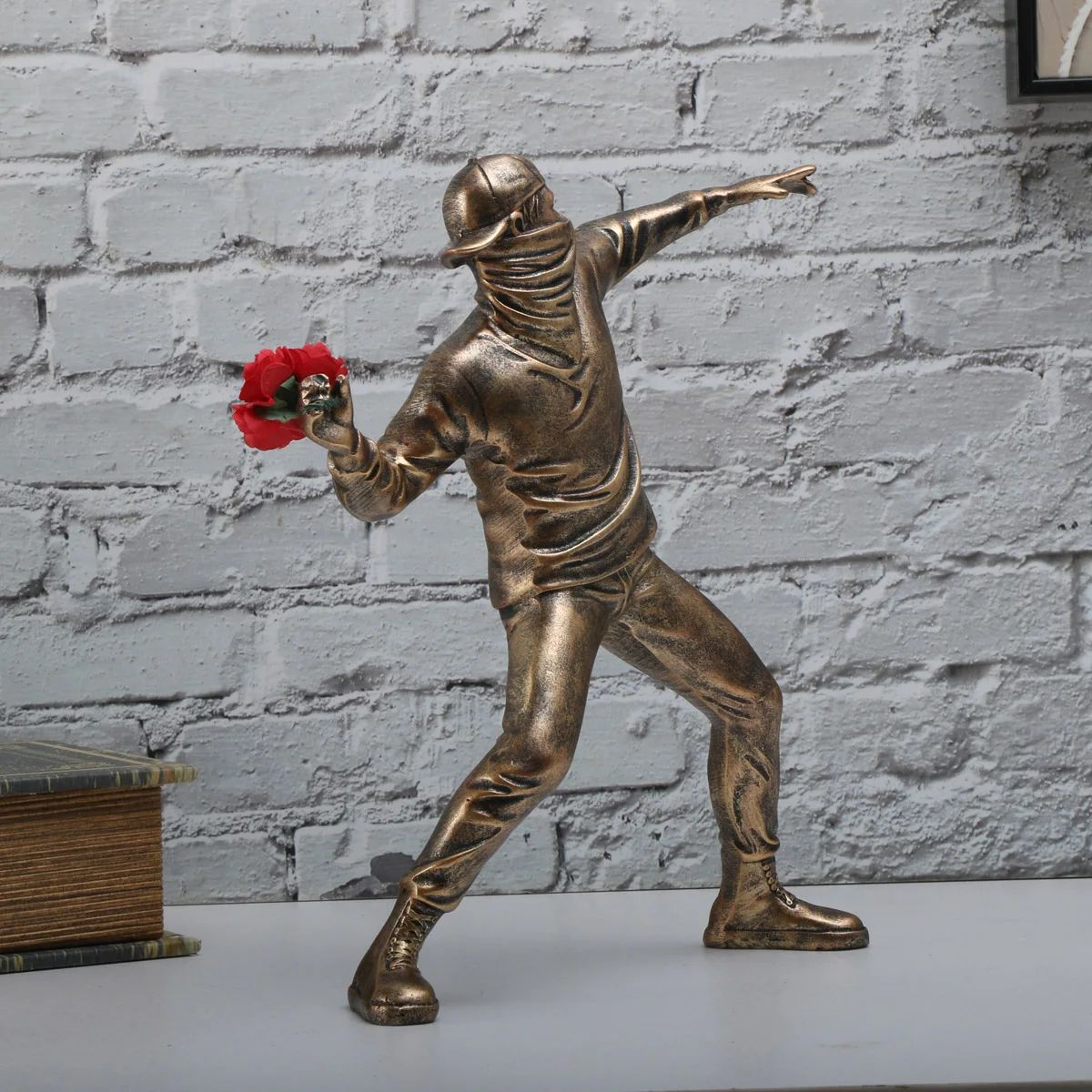 Resin BanksyInspired Flower Thrower Figurine  Modern Street Art Desk Sculpture 3