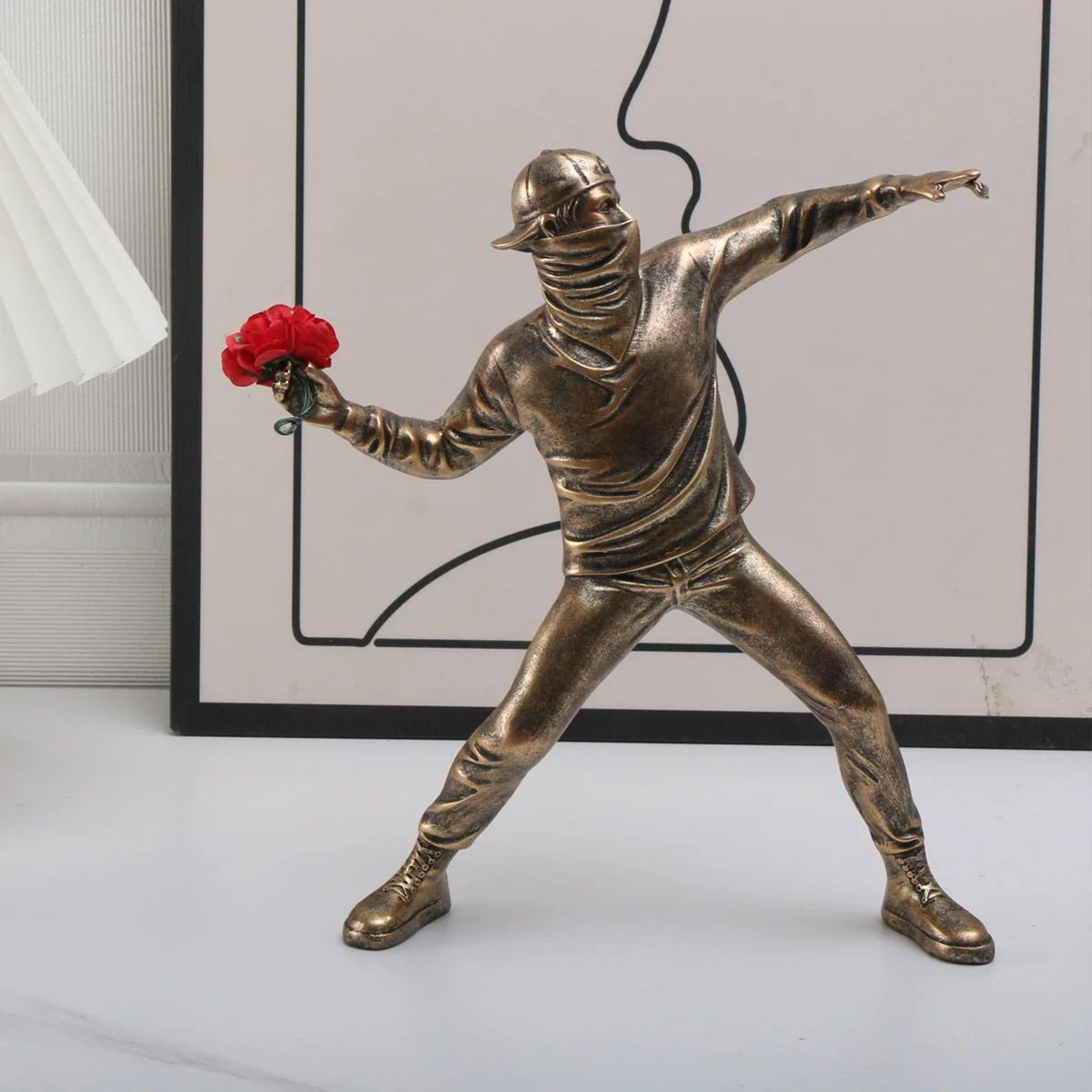Resin BanksyInspired Flower Thrower Figurine  Modern Street Art Desk Sculpture 5