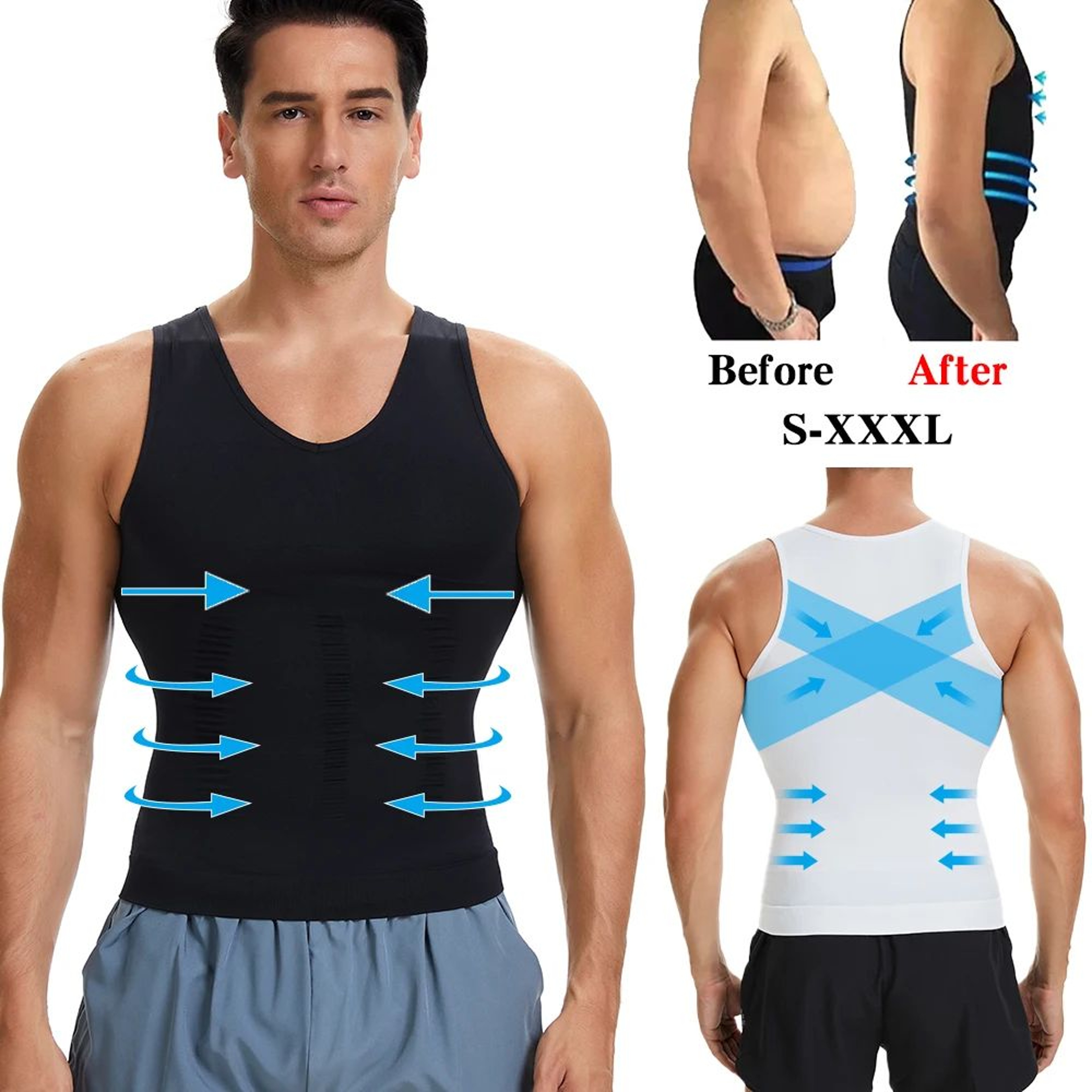 Mens VNeck Compression Body Shaper Tank  Slimming Tummy Control Base Layer 0