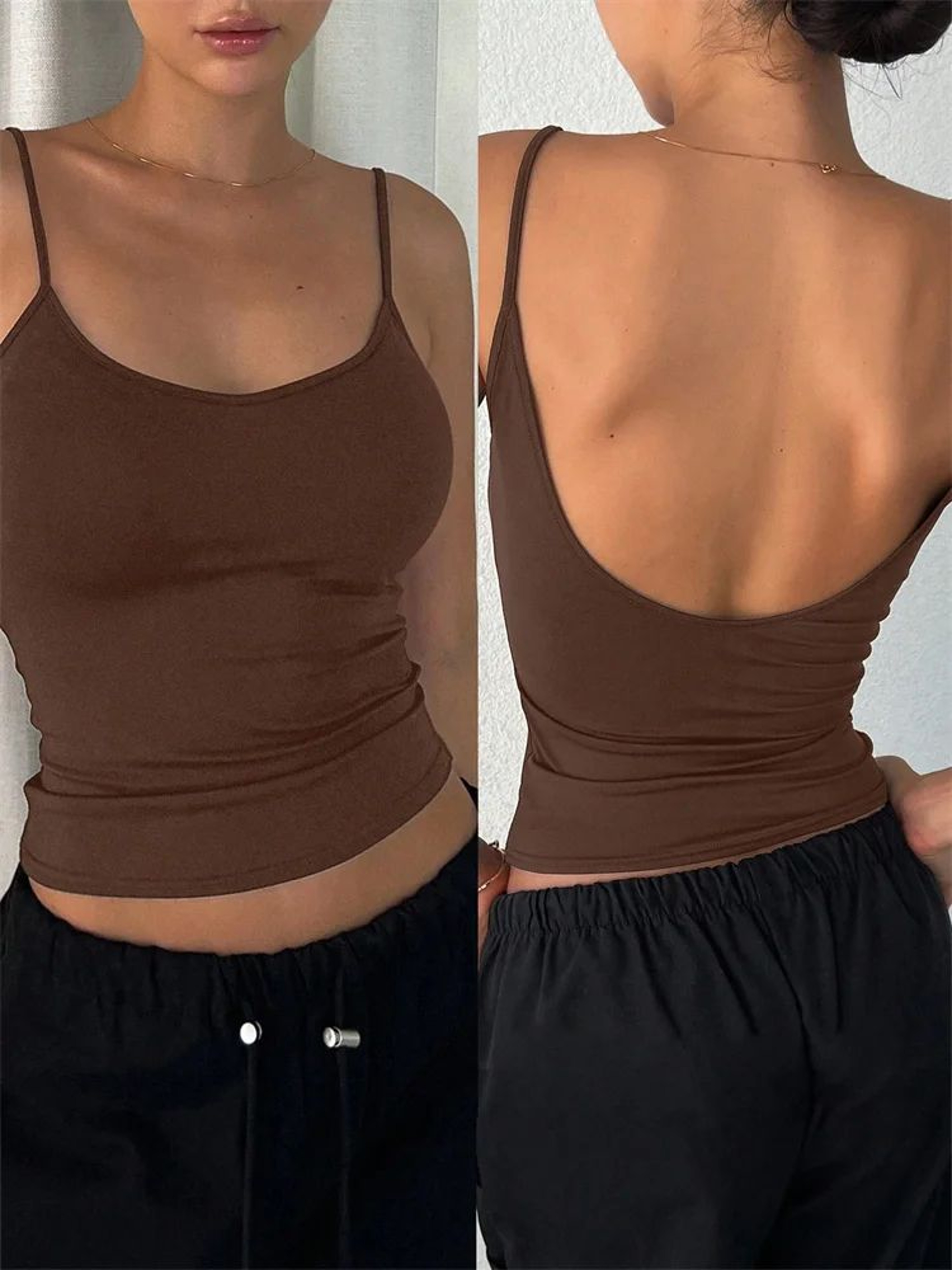 Phumee Backless Cami Crop Top  Solid Y2K Sleeveless Summer Streetwear 10