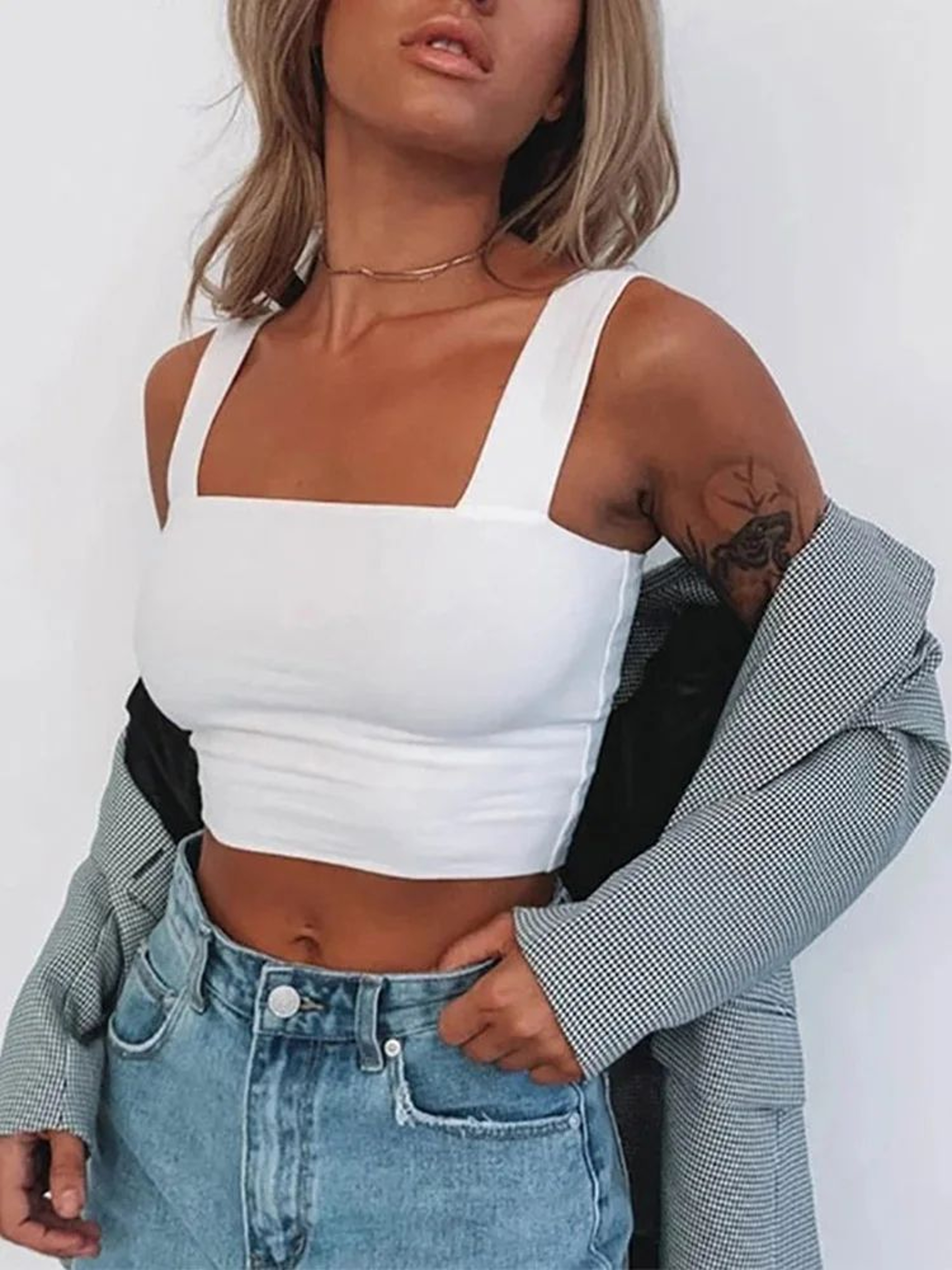 Dozw Square Neck Backless Crop Tank Top  High Stretch Sleeveless Summer Basic 10