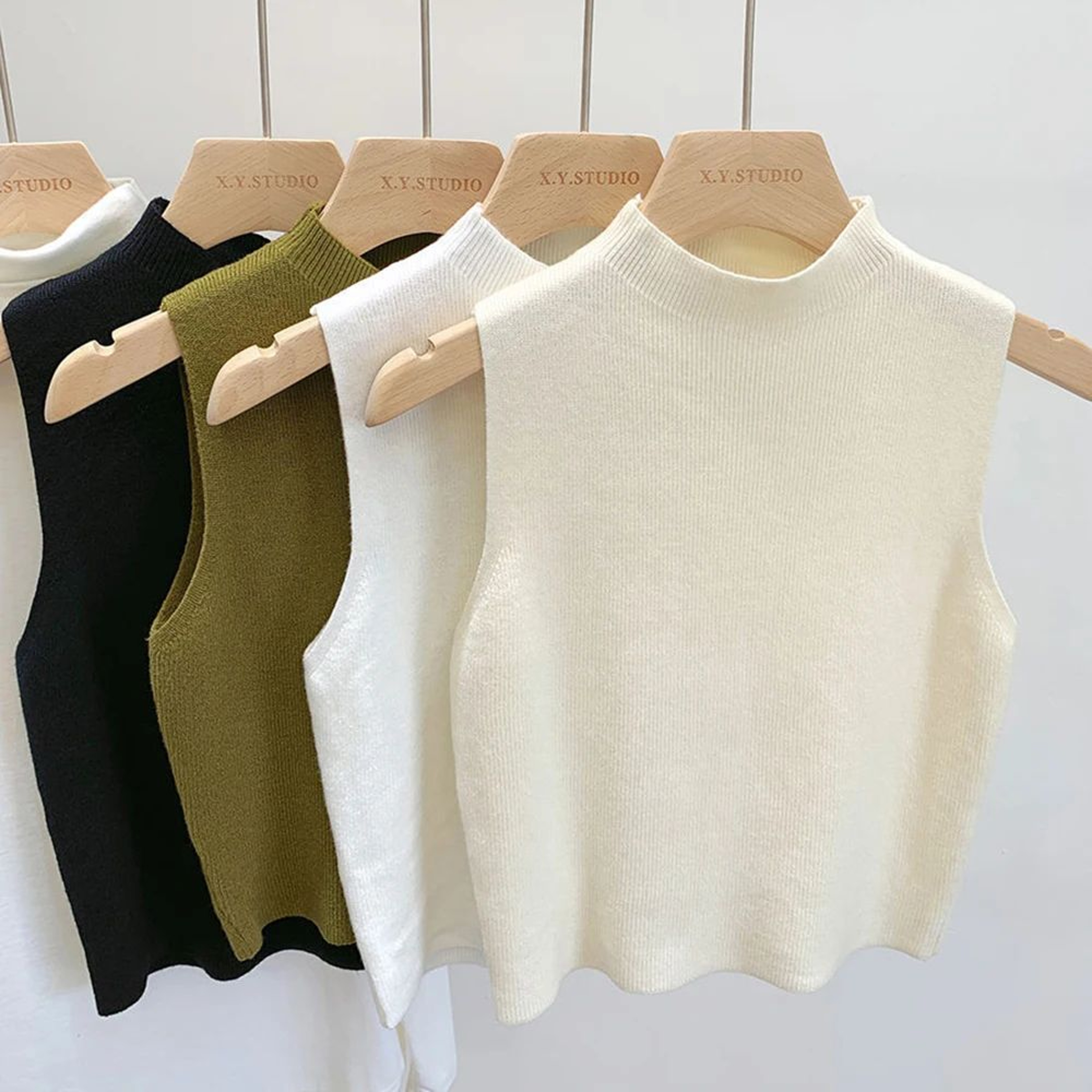 Womens HalfTurtleneck Knit Crop Tank  Solid Sleeveless Sweater Vest Top 1