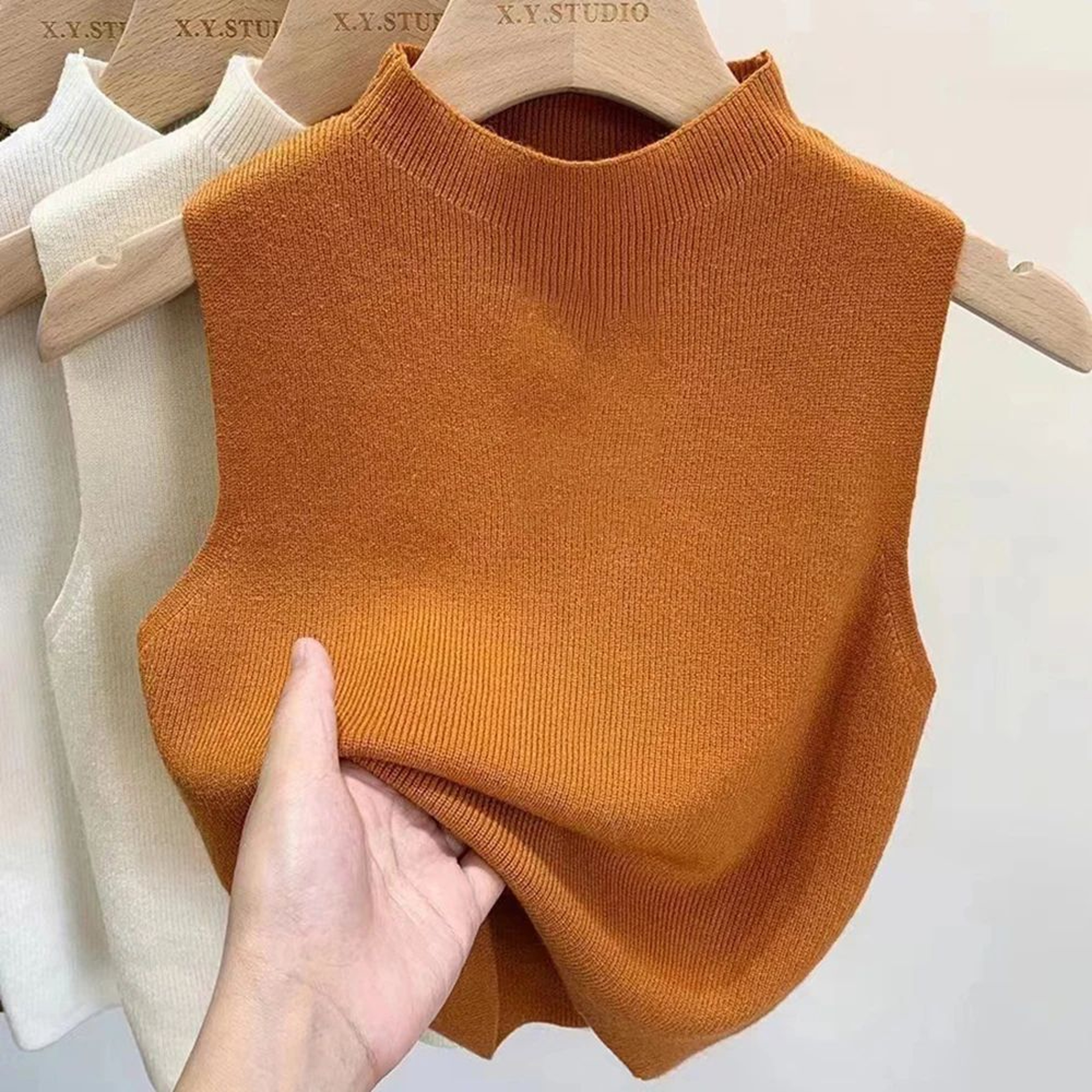 Womens HalfTurtleneck Knit Crop Tank  Solid Sleeveless Sweater Vest Top 9