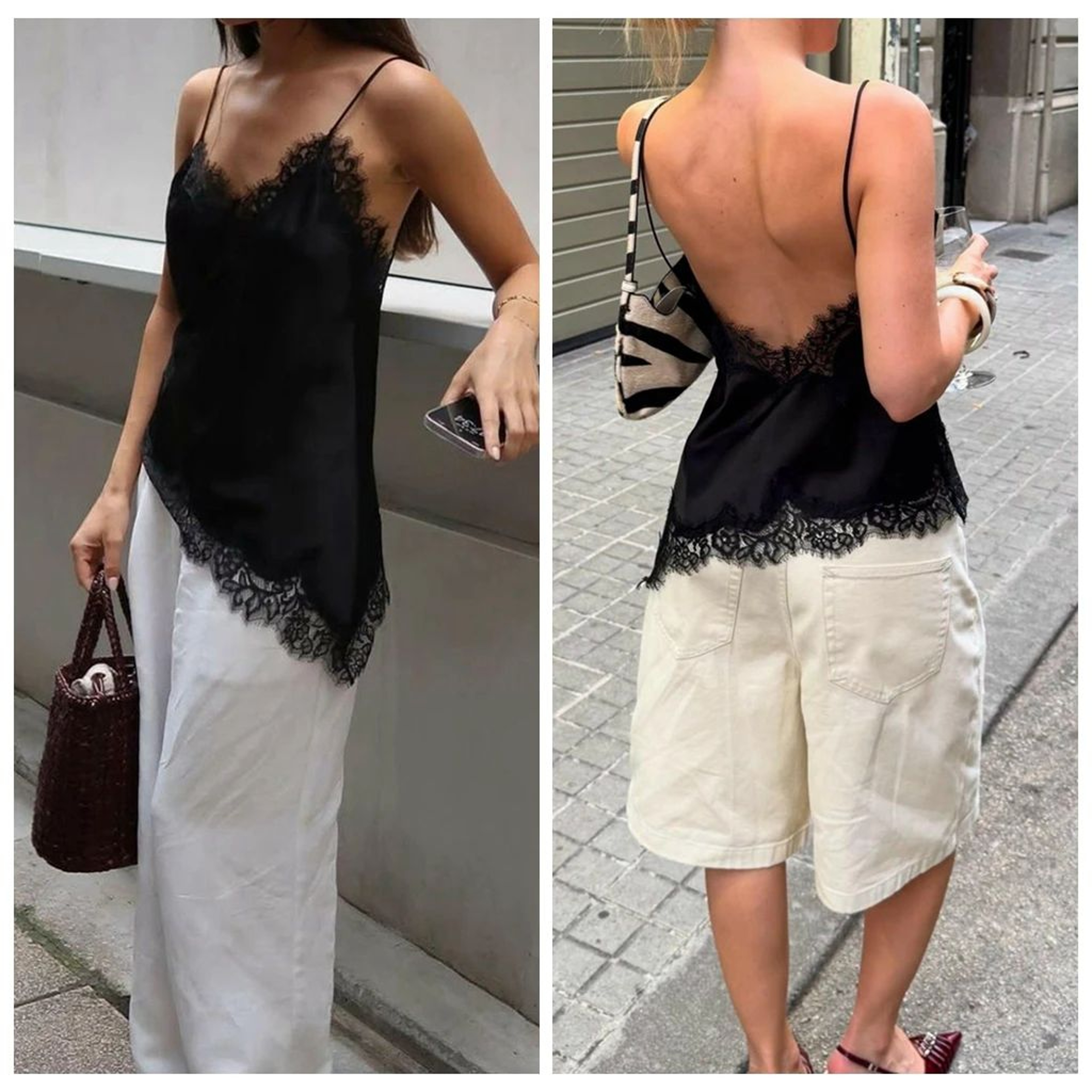 Combhasaki Floral Lace Satin HighLow Cami  Asymmetrical Silk Spaghetti Strap Flowy Top 9