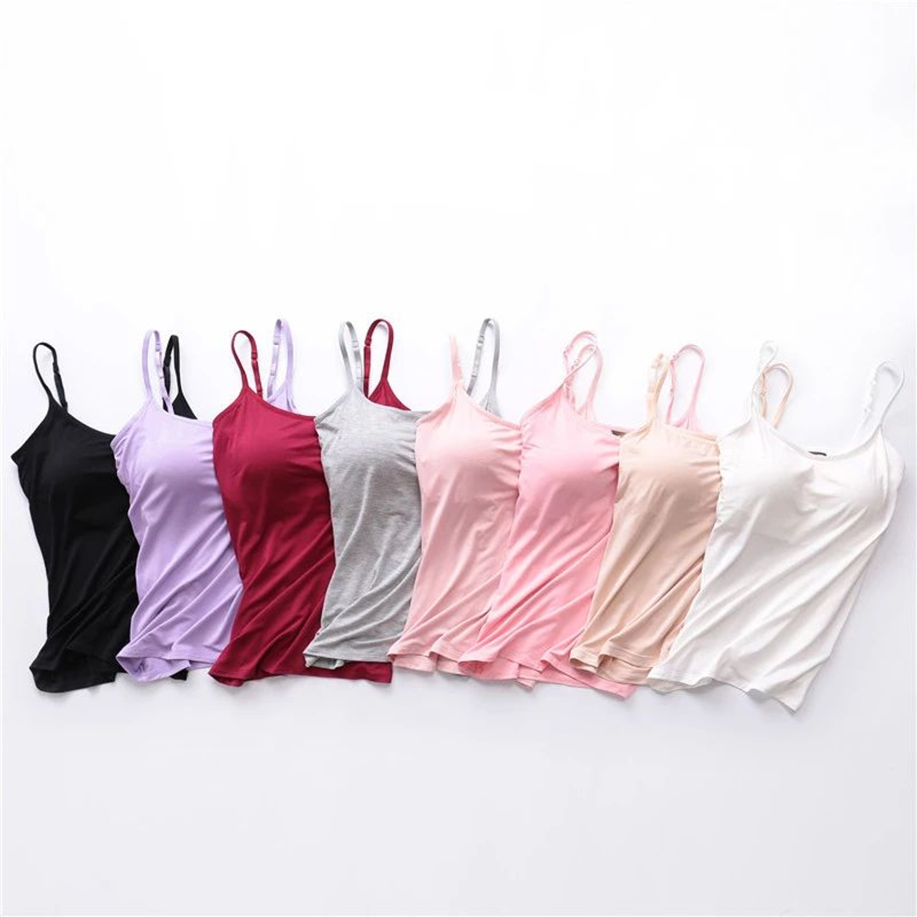 Womens Solid Padded Spaghetti Strap Cami  BuiltIn Bra Sexy Slim Tank Top 2024 1