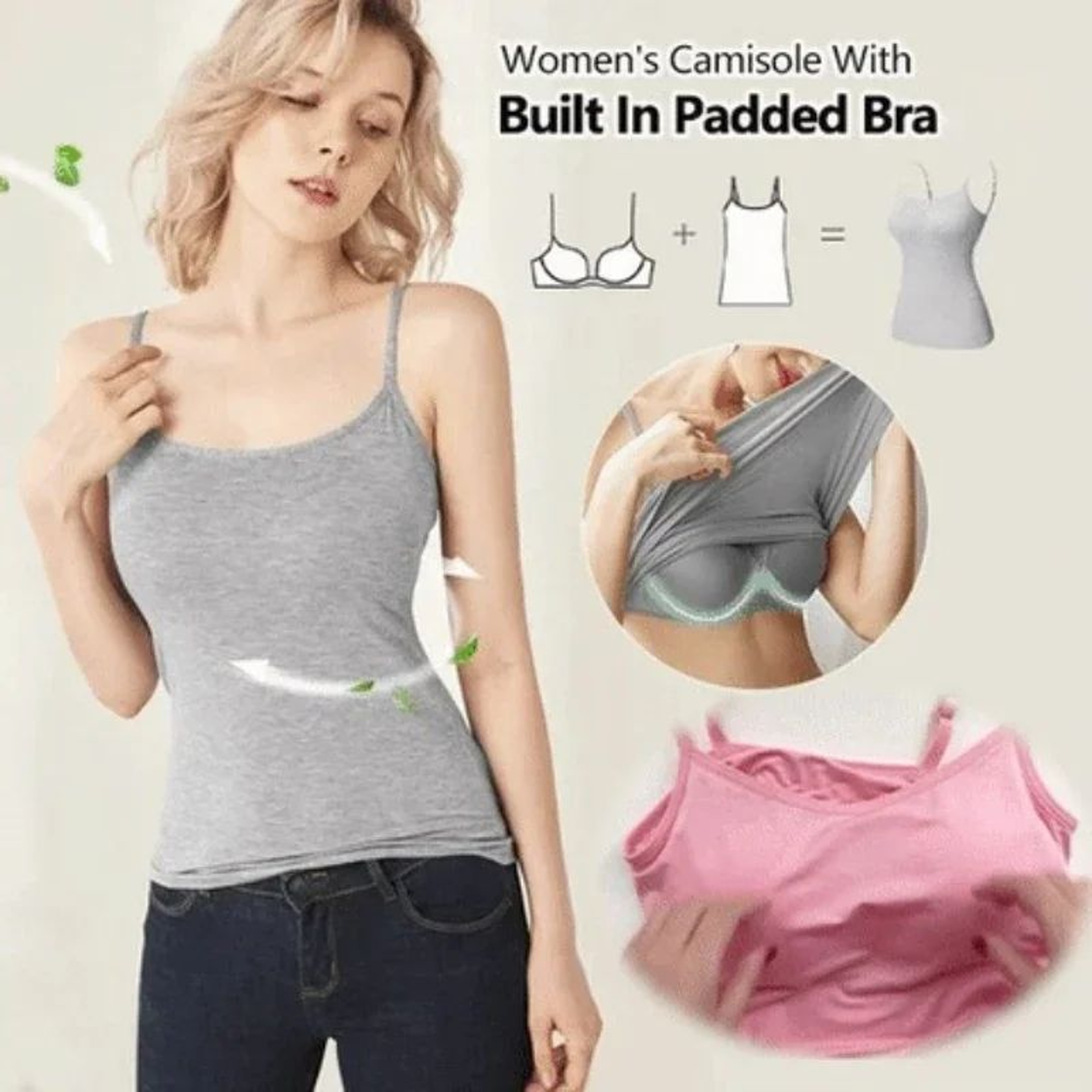 Womens Solid Padded Spaghetti Strap Cami  BuiltIn Bra Sexy Slim Tank Top 2024 3