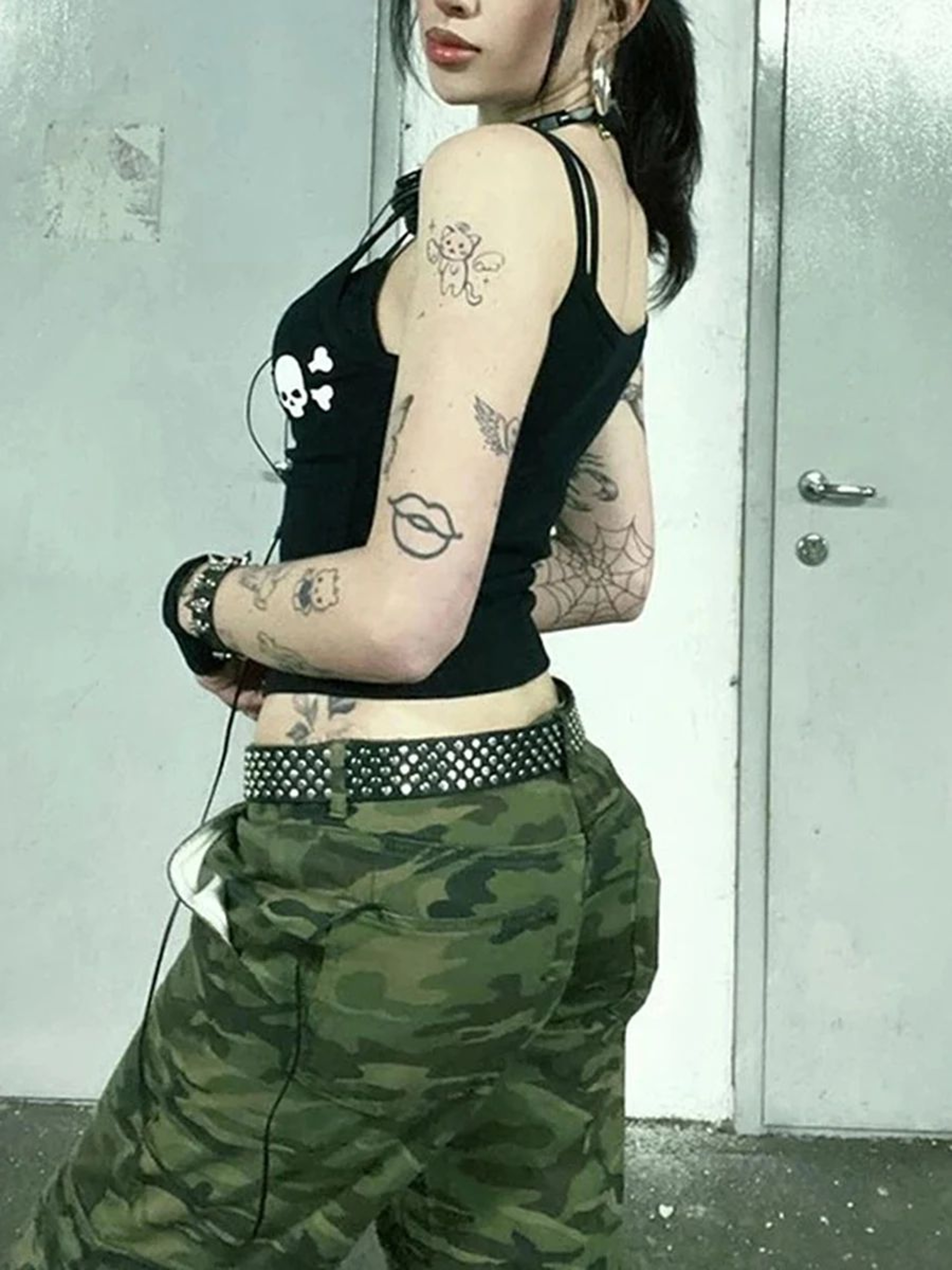 Womens Vintage Skull Print Goth Tank Top  Backless Low Cut Grunge Camisole 1