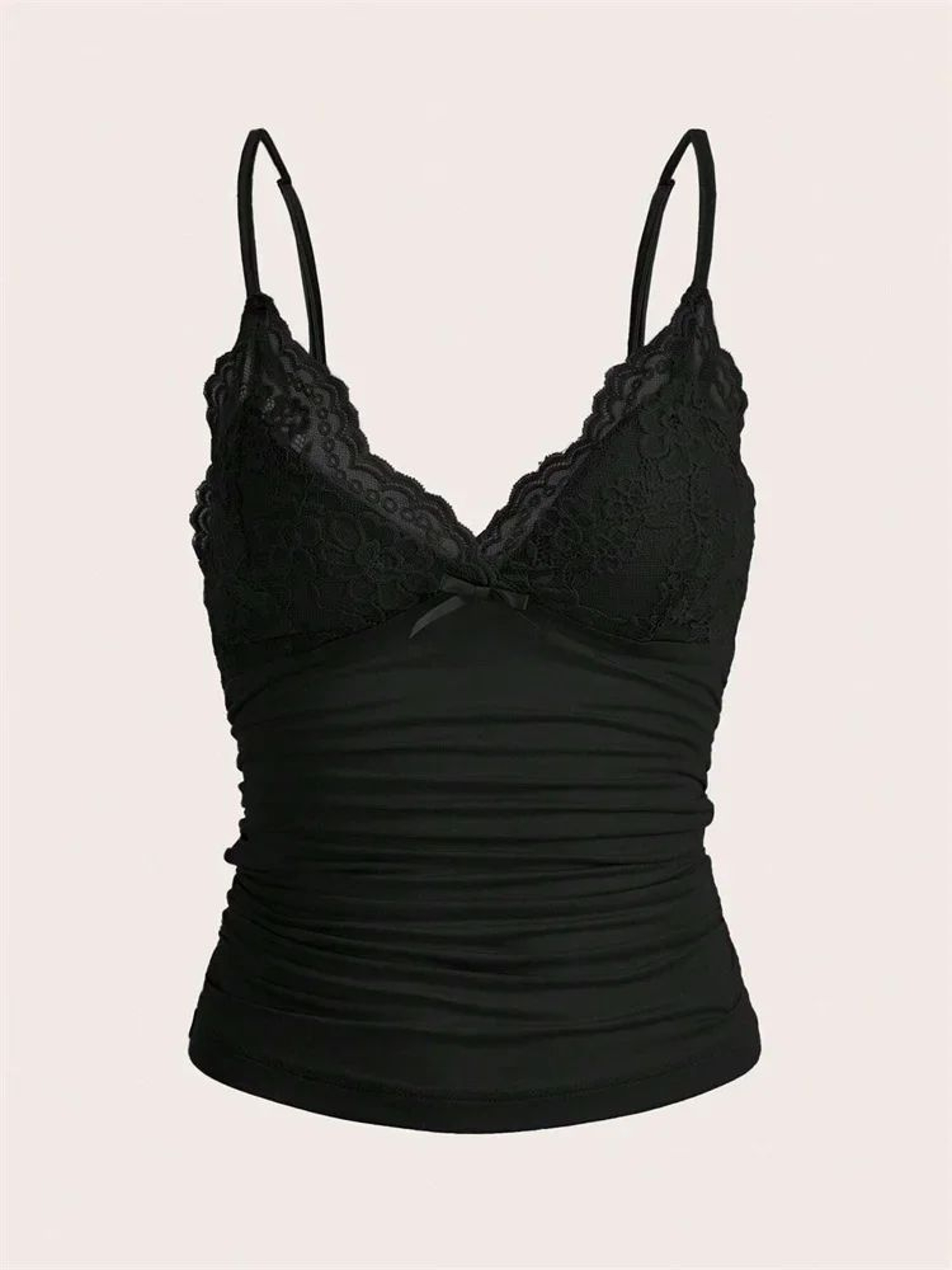 Sexy Lace Bow Front Crop Cami Top  Ruched Backless Y2K Grunge Summer Tank 0