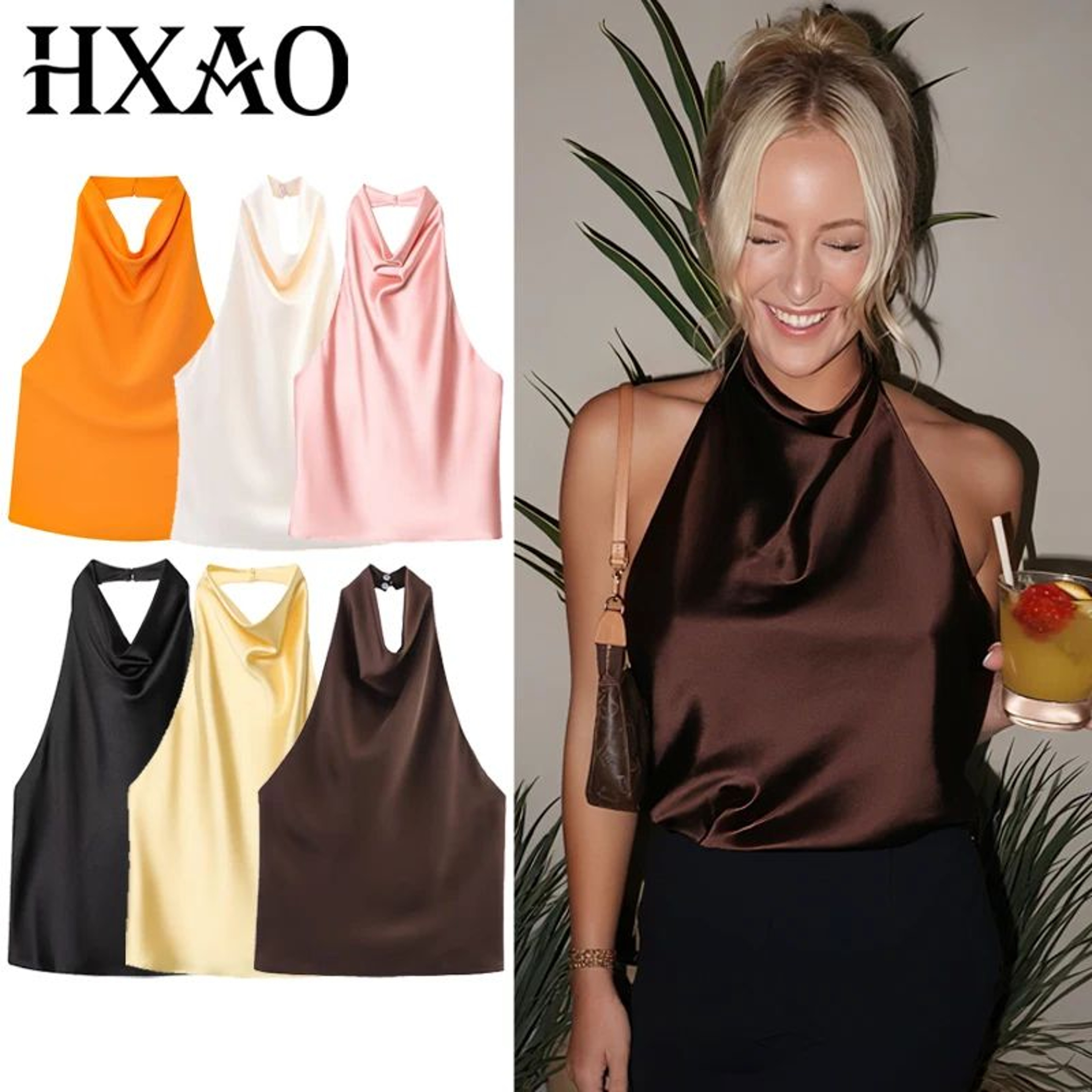 Womens Satin Halter Backless Corset Top  Elegant Summer Sexy Tank 0
