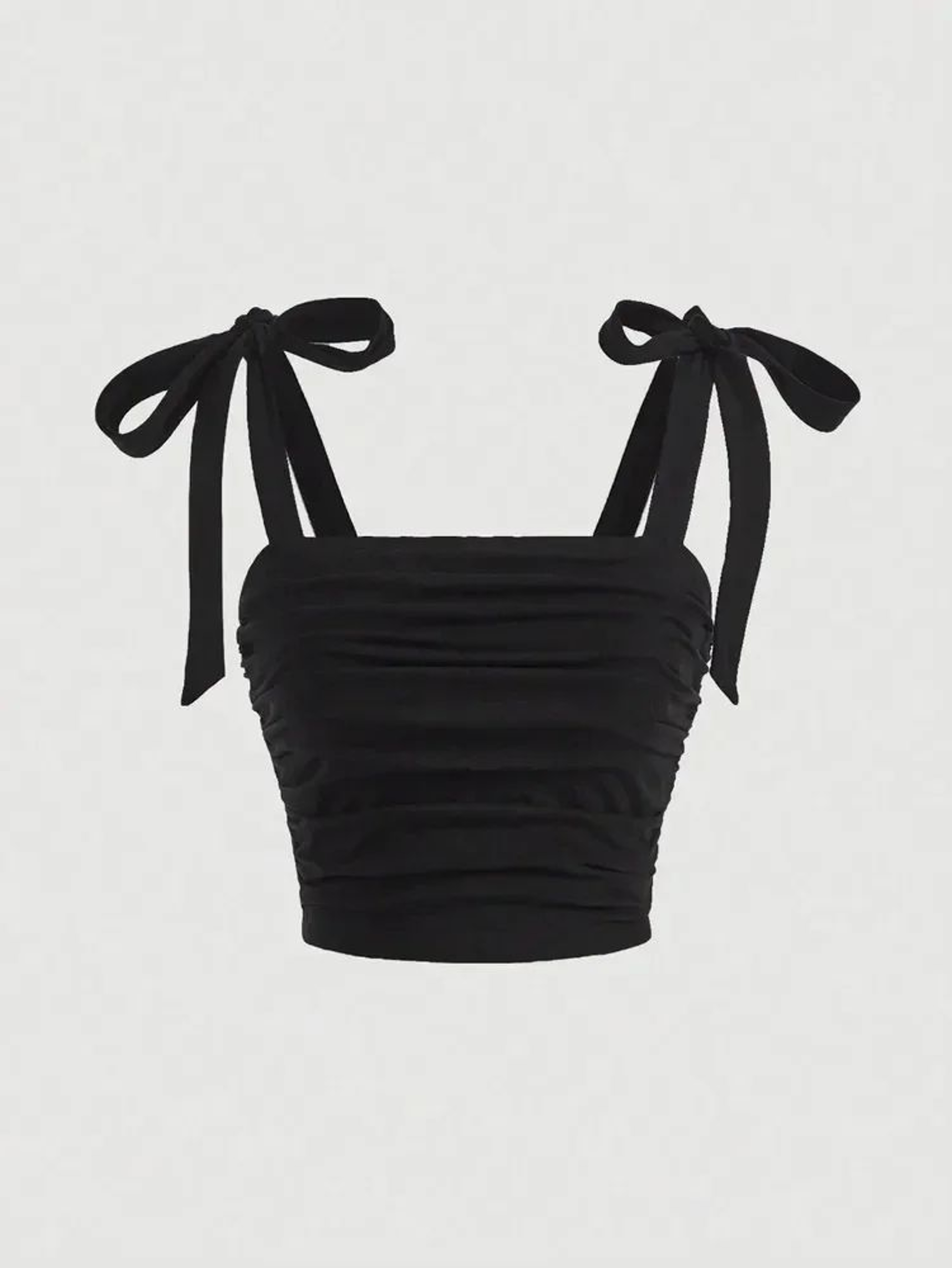 Solid Tie Shoulder Ruched Crop Cami  Y2K Backless Bow Streetwear Top 8