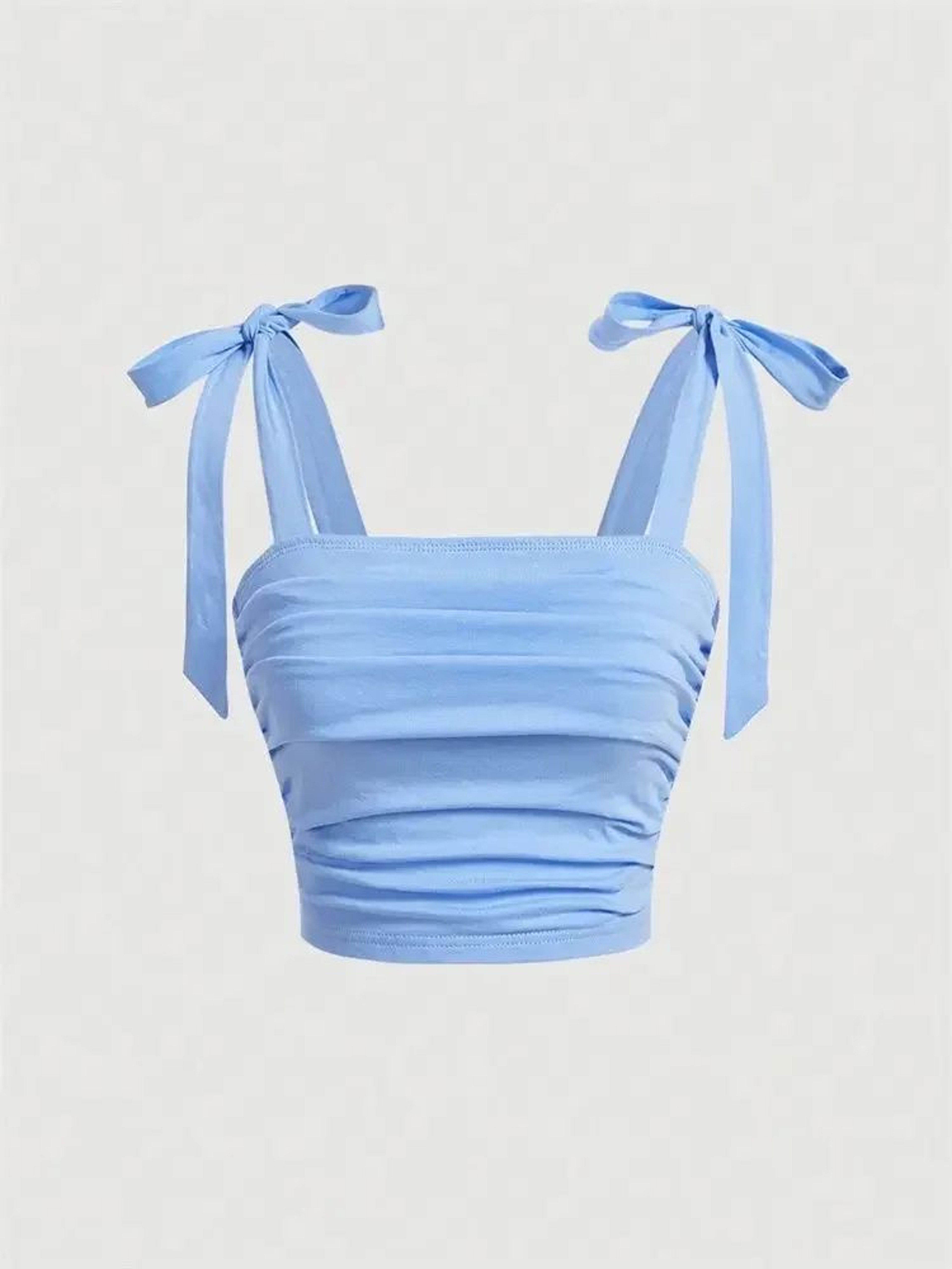 Solid Tie Shoulder Ruched Crop Cami  Y2K Backless Bow Streetwear Top 9