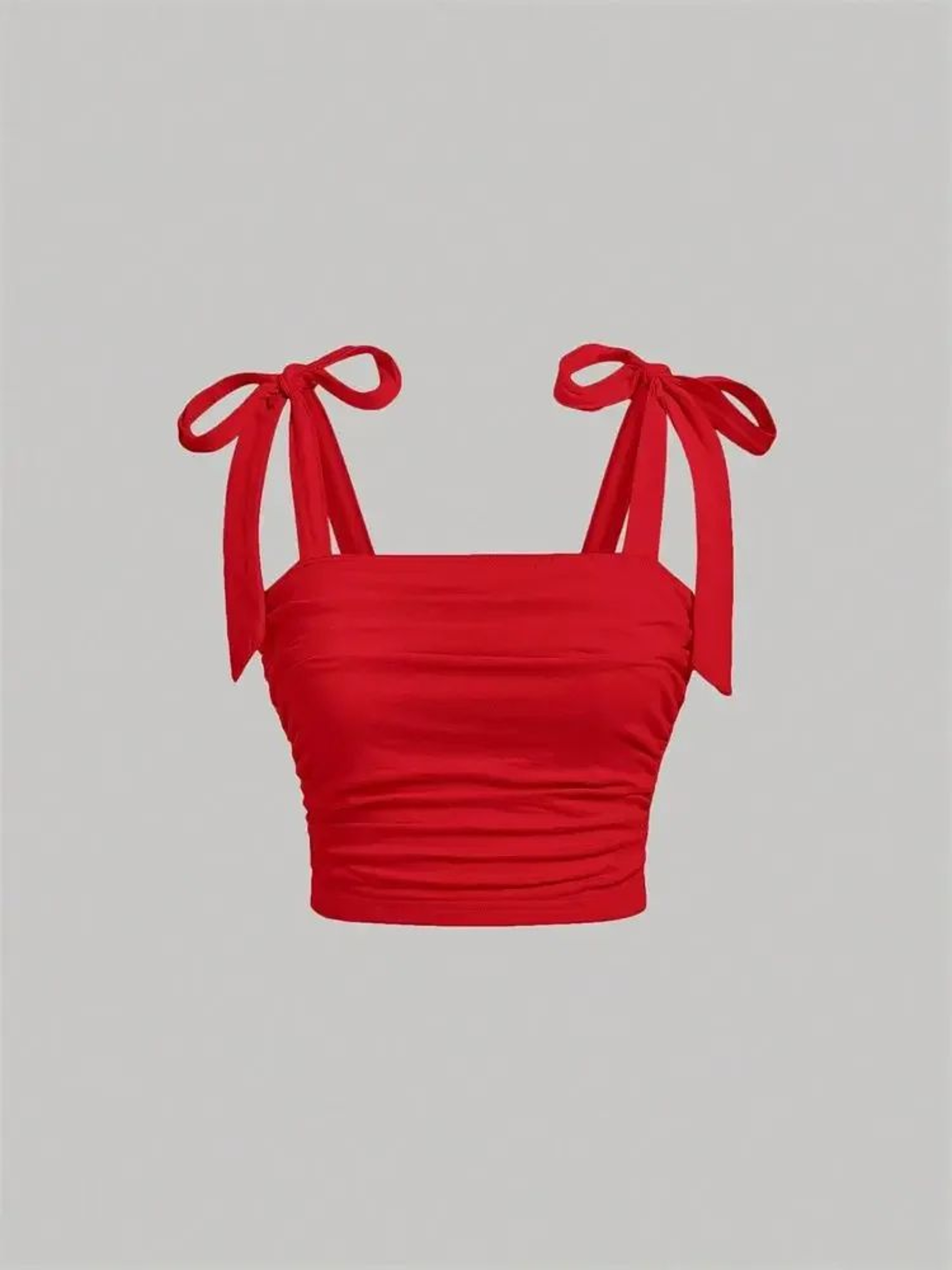 Solid Tie Shoulder Ruched Crop Cami  Y2K Backless Bow Streetwear Top 13