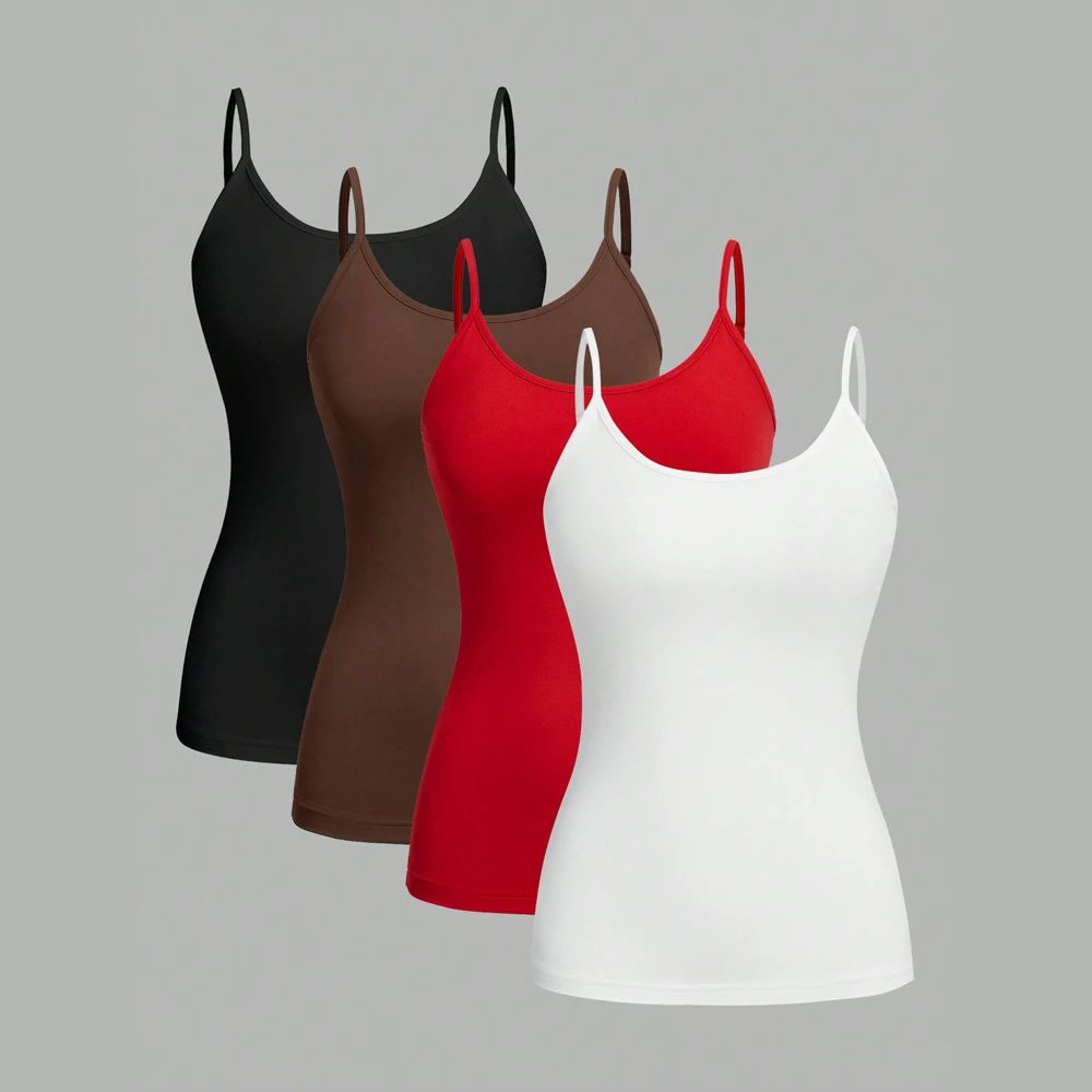 4 Pcs Womens Solid Color Camisole Set  Basic Stretch Summer Tank Tops 0