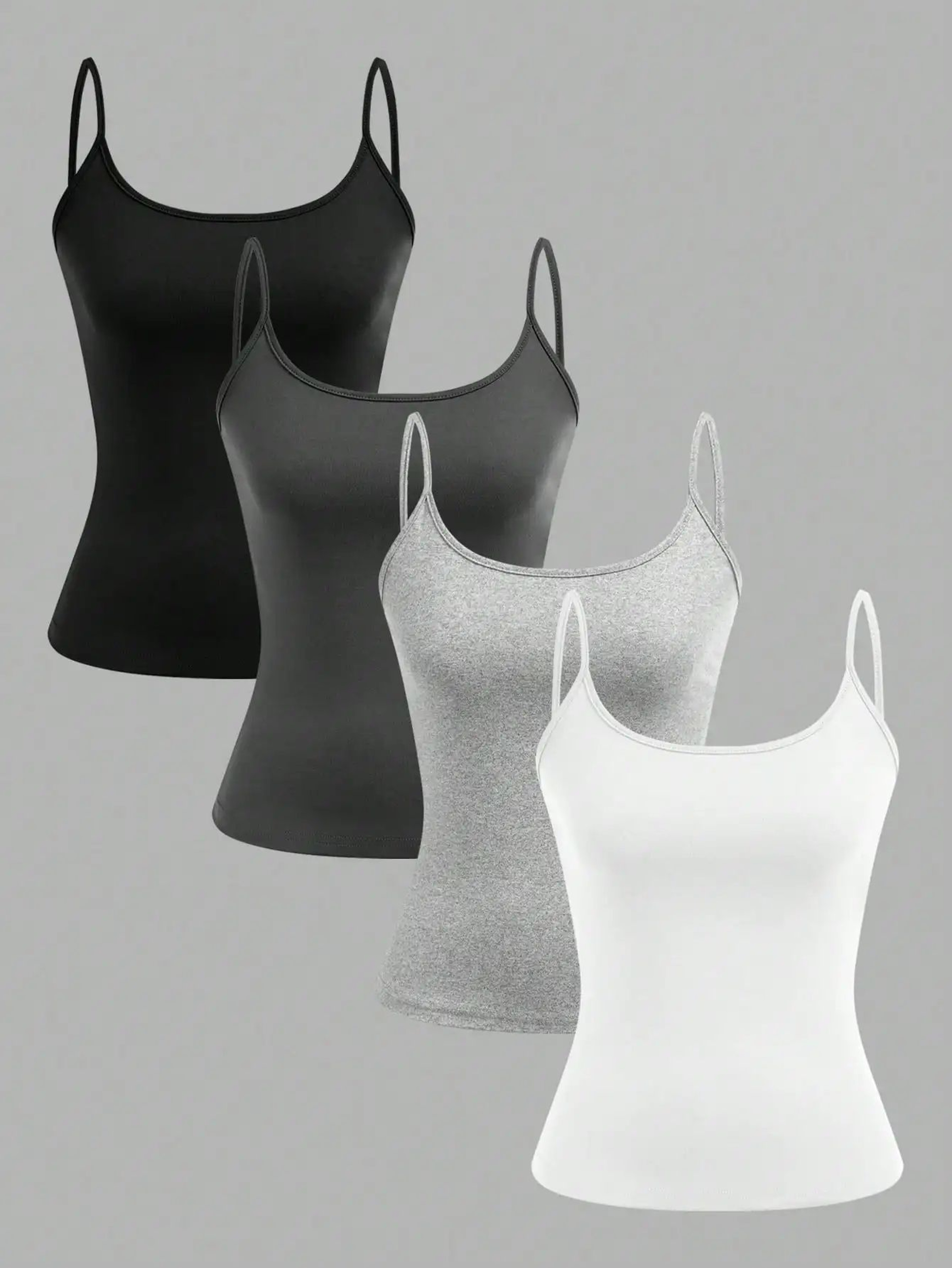 4 Pcs Womens Solid Color Camisole Set  Basic Stretch Summer Tank Tops 8