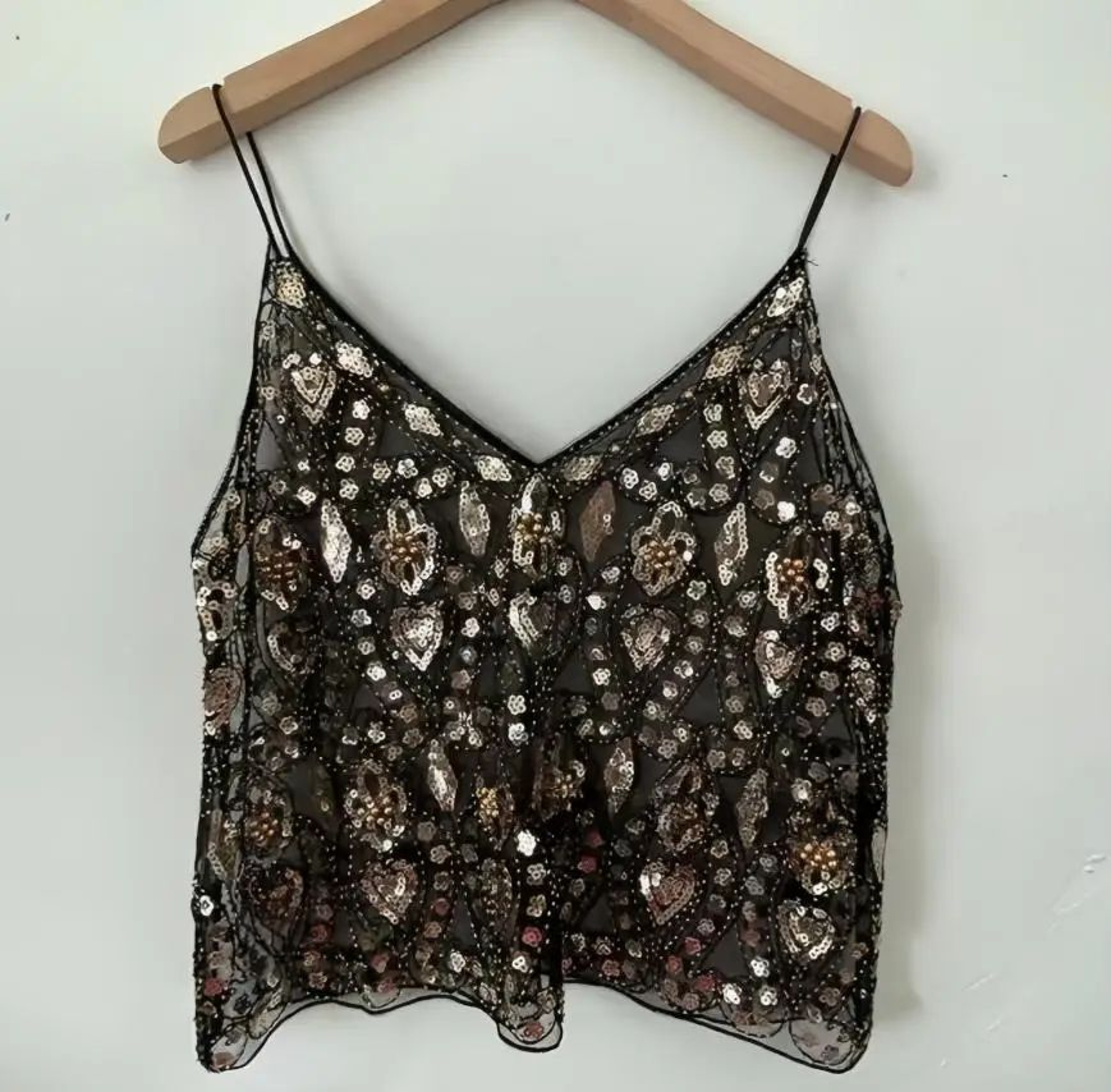 Sequin Beaded Flower OpenBack VNeck Cami  Sheer Chic Summer Vest 0