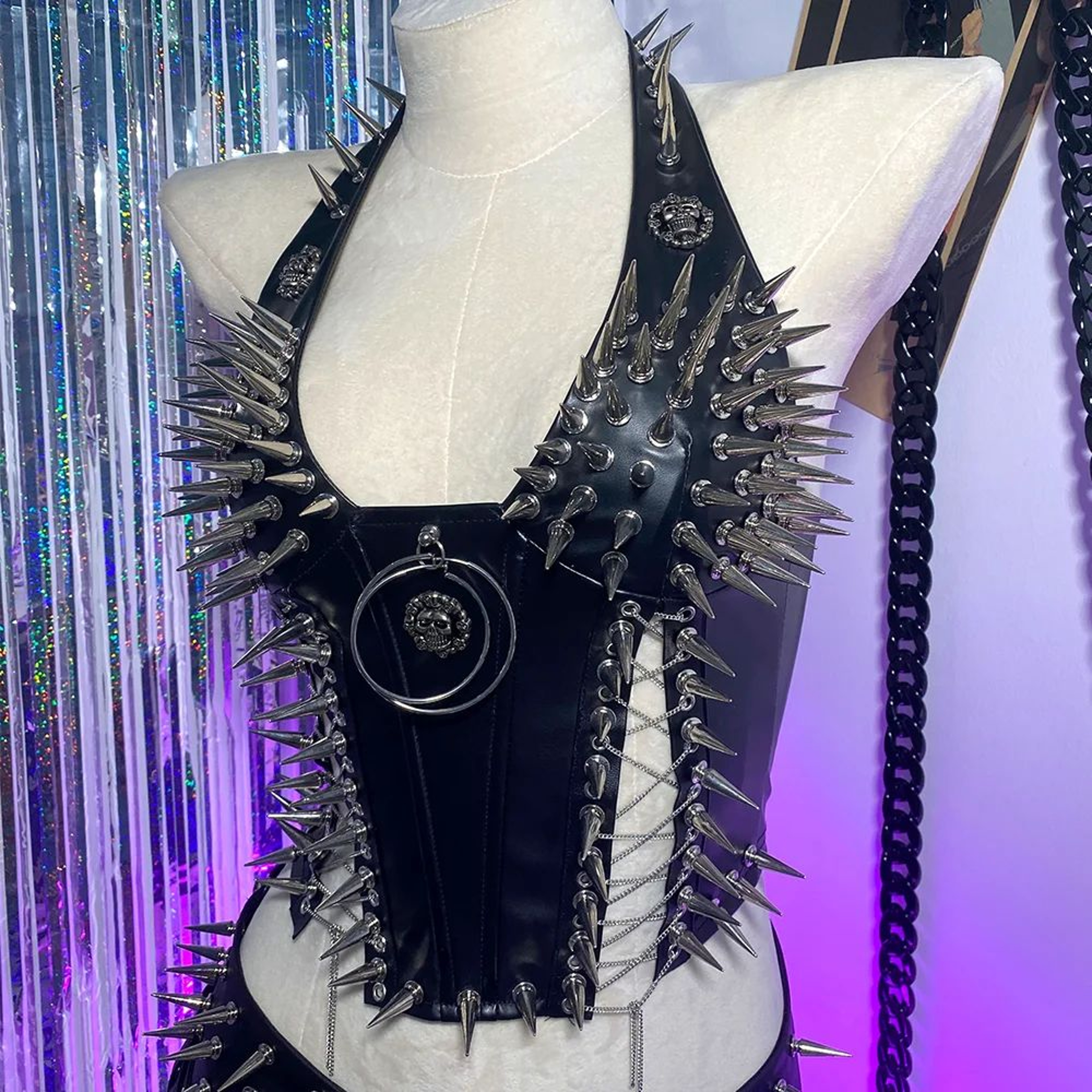Gothic PU Leather Spike Tank Top  Rivet Y2K Cyber Punk Crop 0