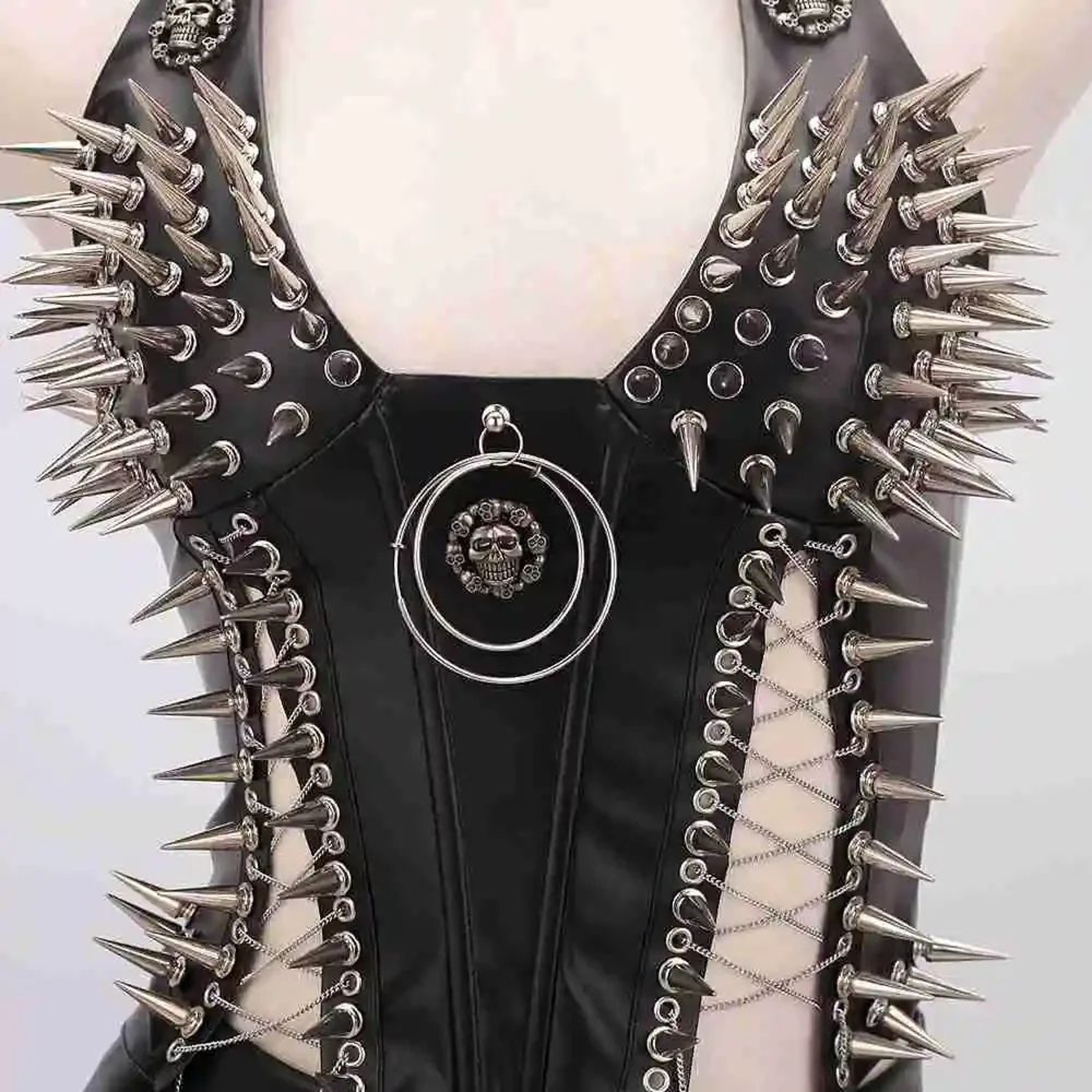 Gothic PU Leather Spike Tank Top  Rivet Y2K Cyber Punk Crop 6