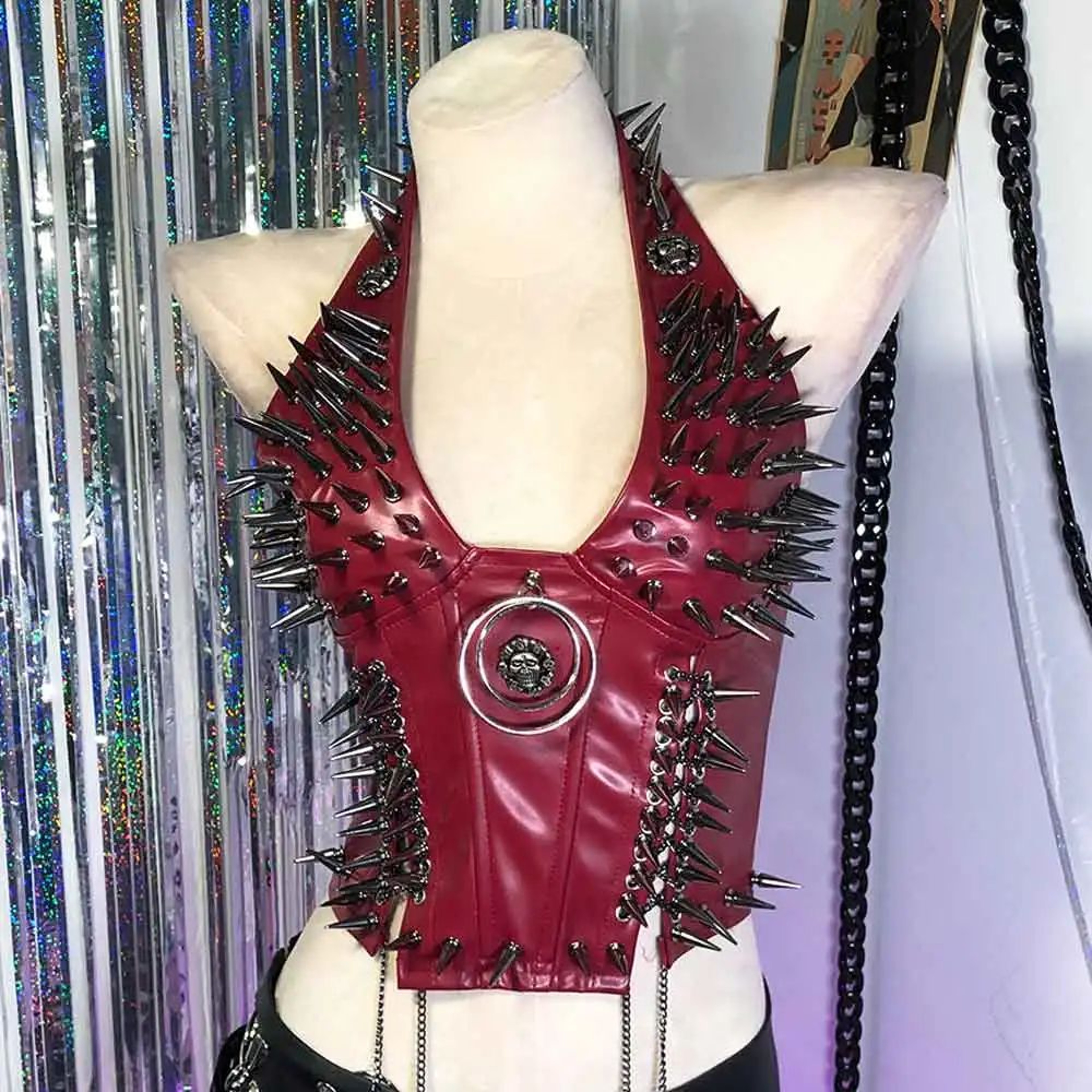Gothic PU Leather Spike Tank Top  Rivet Y2K Cyber Punk Crop 11