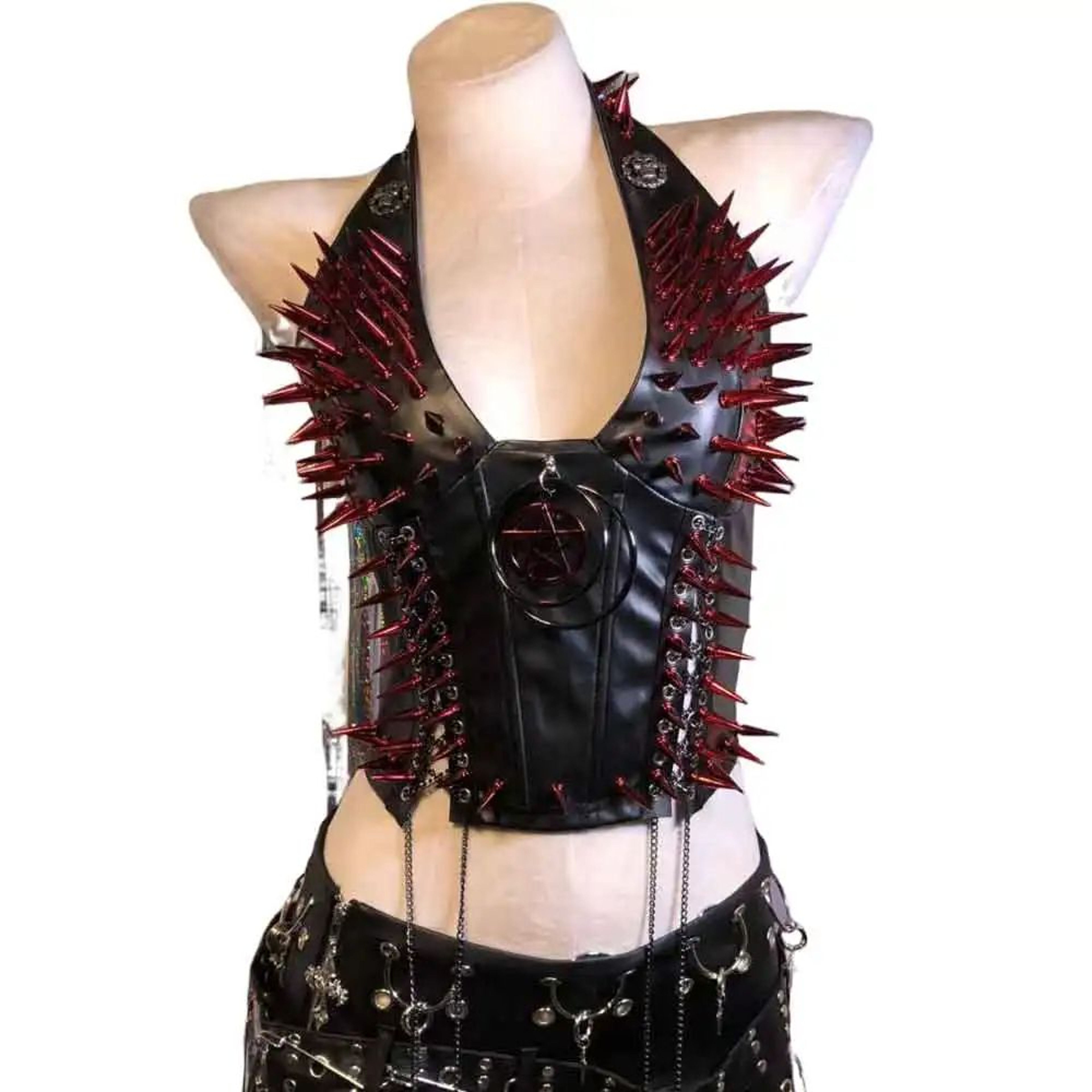 Gothic PU Leather Spike Tank Top  Rivet Y2K Cyber Punk Crop 15