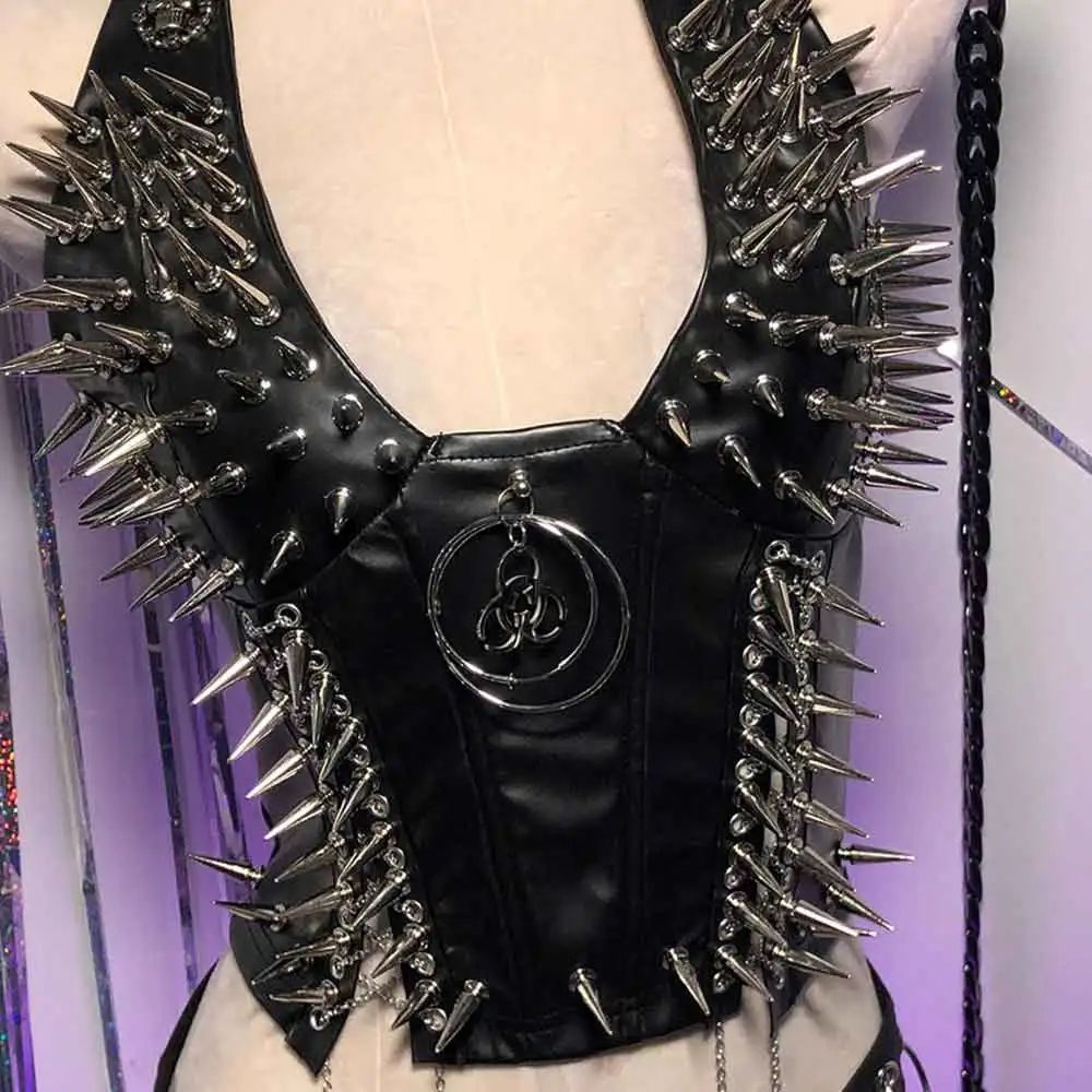 Gothic PU Leather Spike Tank Top  Rivet Y2K Cyber Punk Crop 18