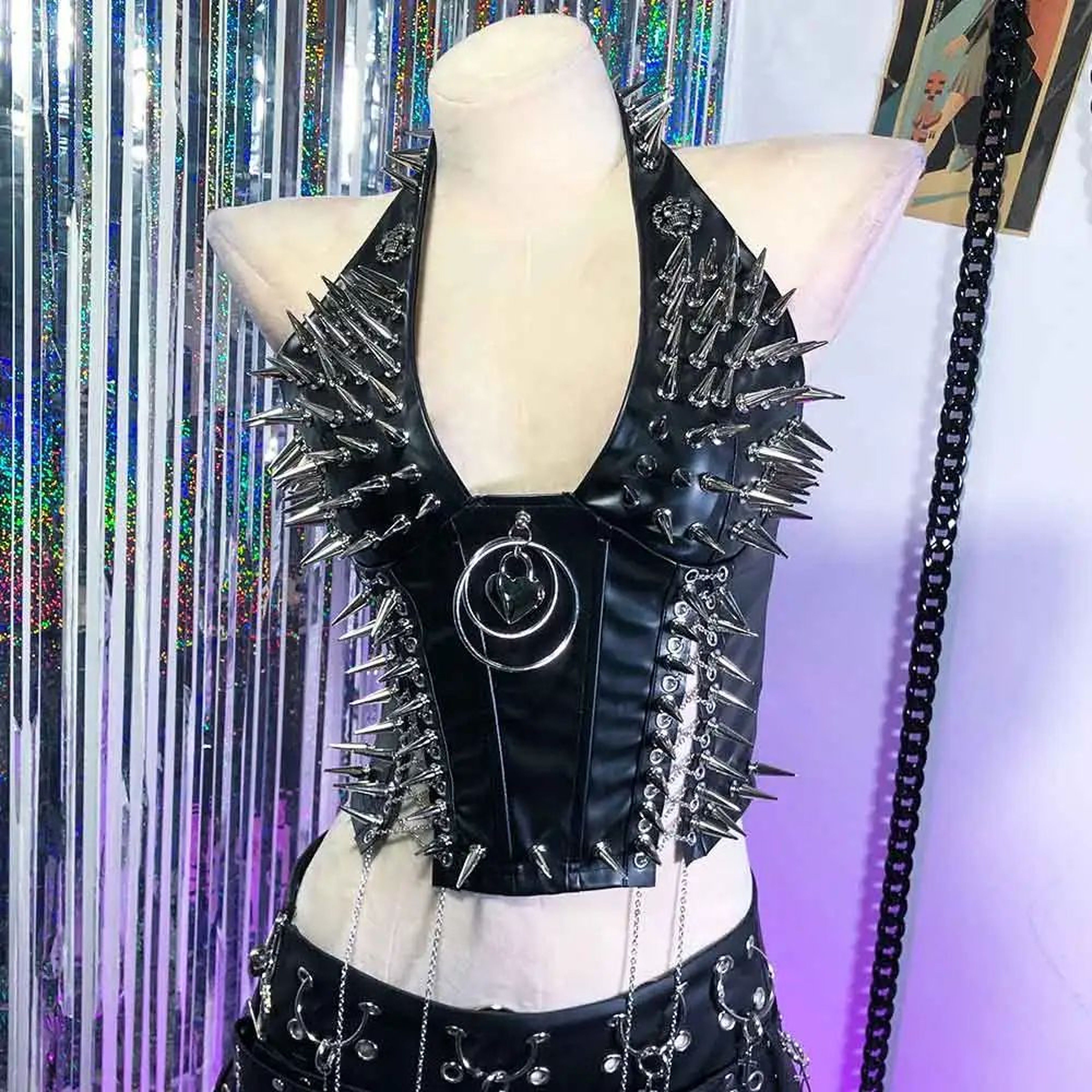 Gothic PU Leather Spike Tank Top  Rivet Y2K Cyber Punk Crop 21