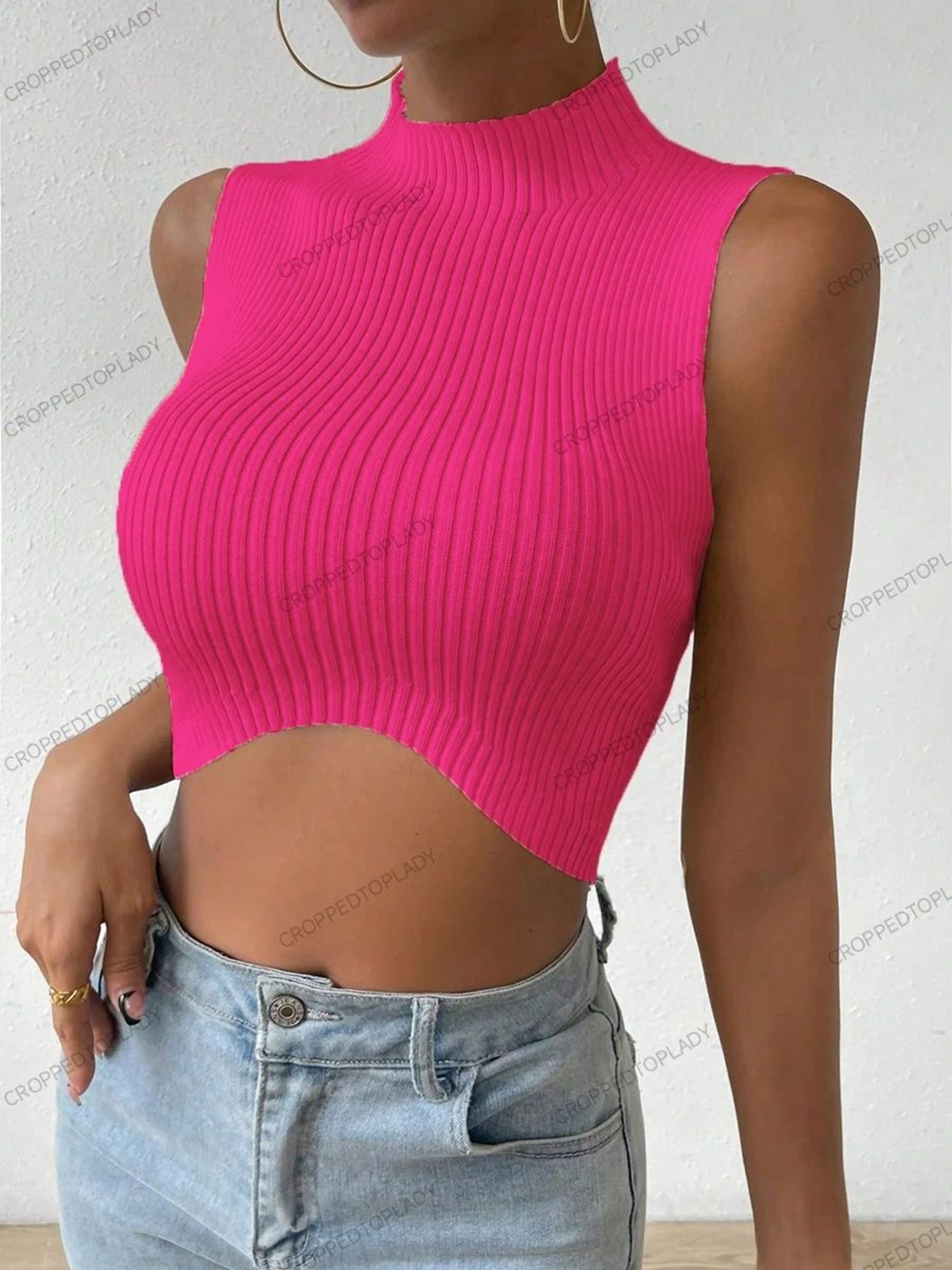 Y2K Ribbed Mock Neck Corset Crop Tank Top For Women 9