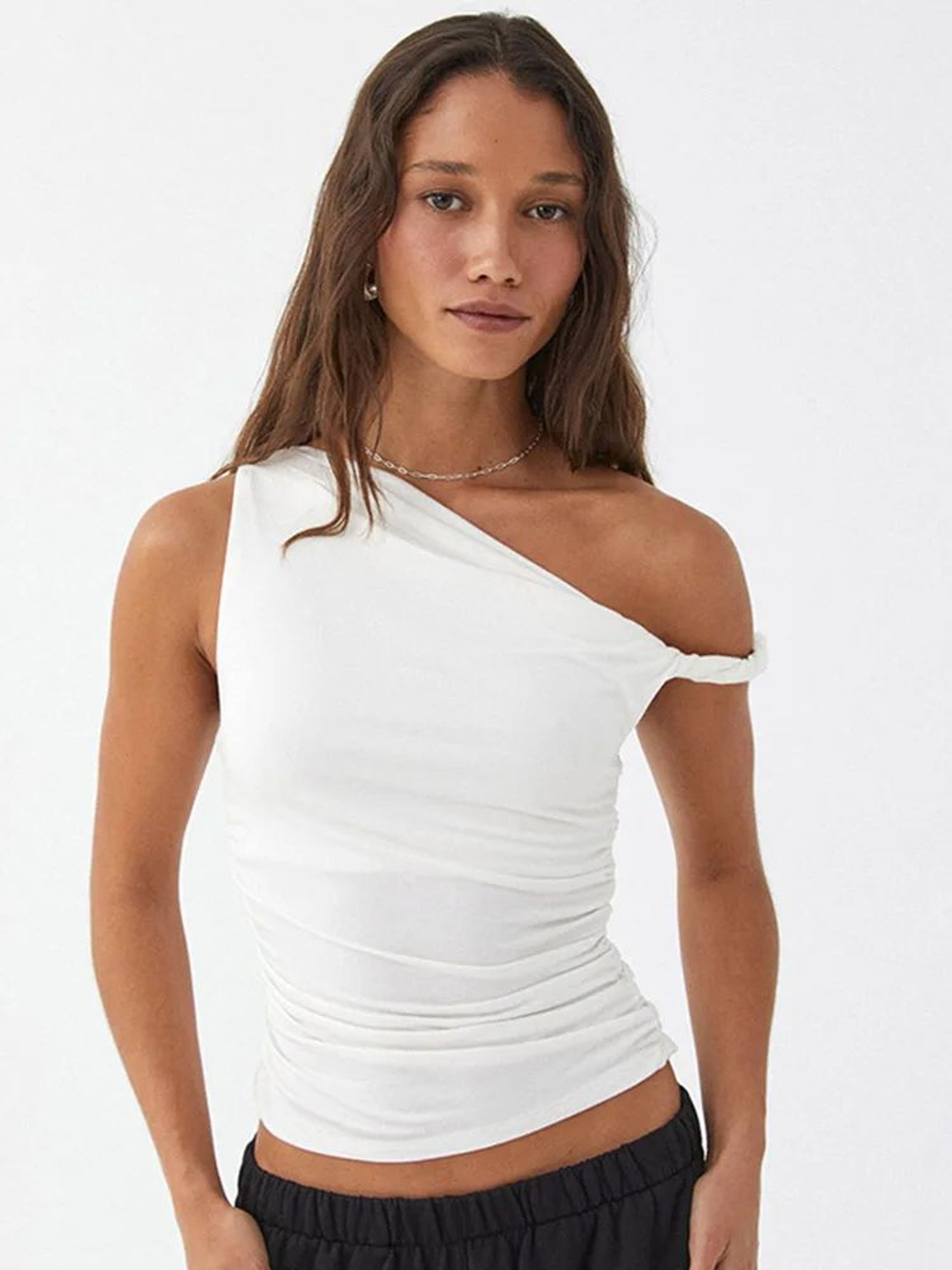 OffShoulder Ruched Crop Tank Top  Casual Summer Sleeveless Blouse For Women 0