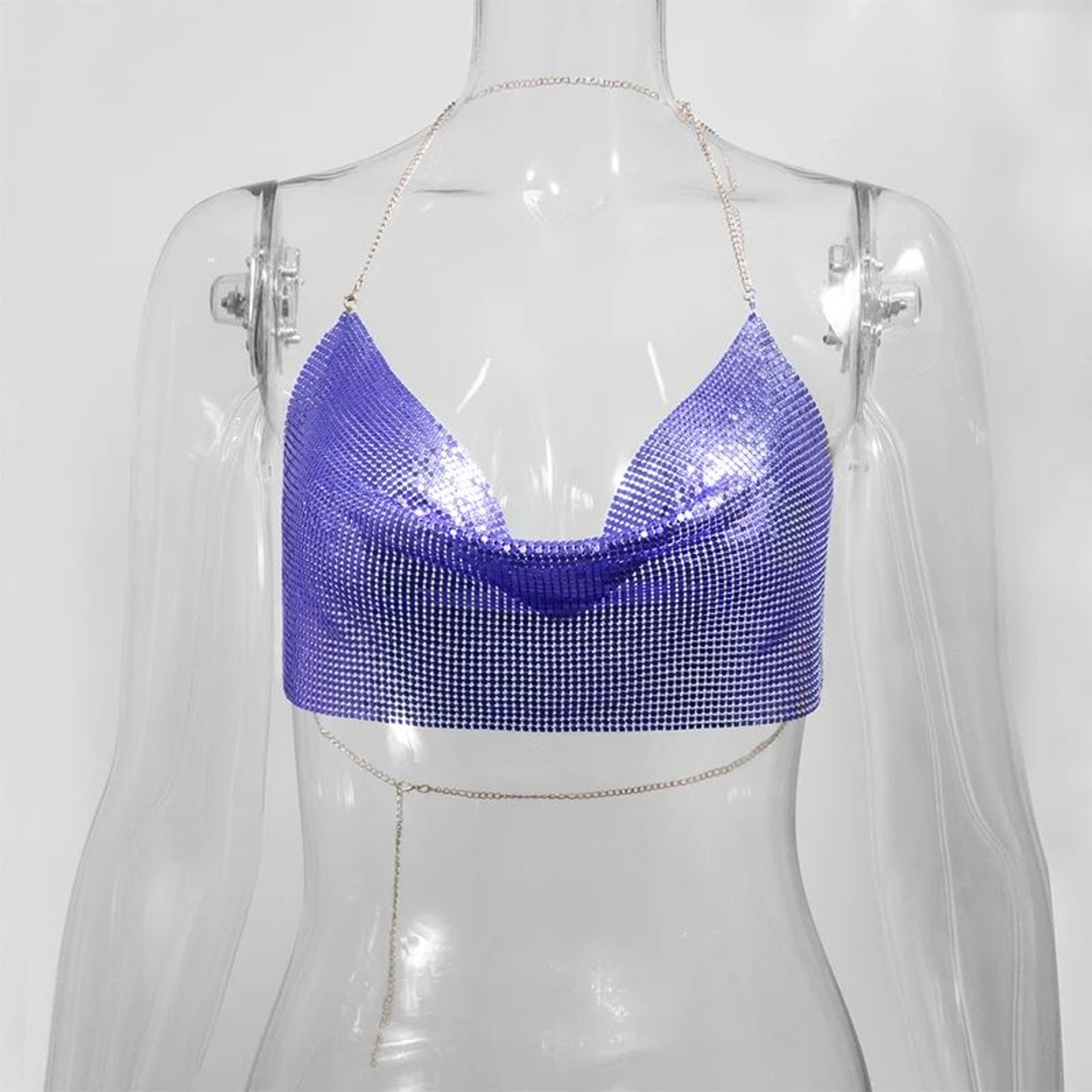 Metallic Halter Corset Crop Top  Sexy Glitter Backless Party Tank For Women 9