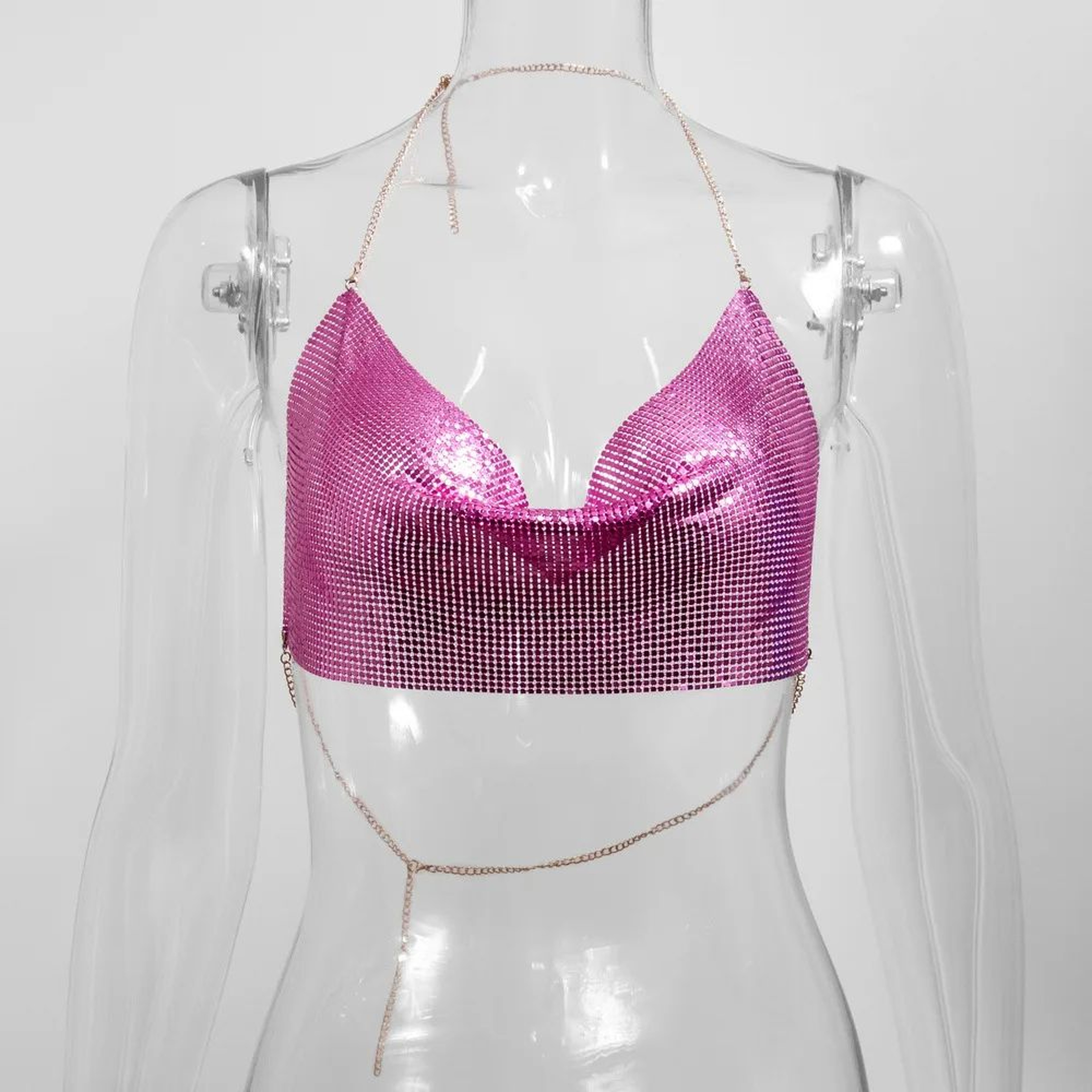 Metallic Halter Corset Crop Top  Sexy Glitter Backless Party Tank For Women 10