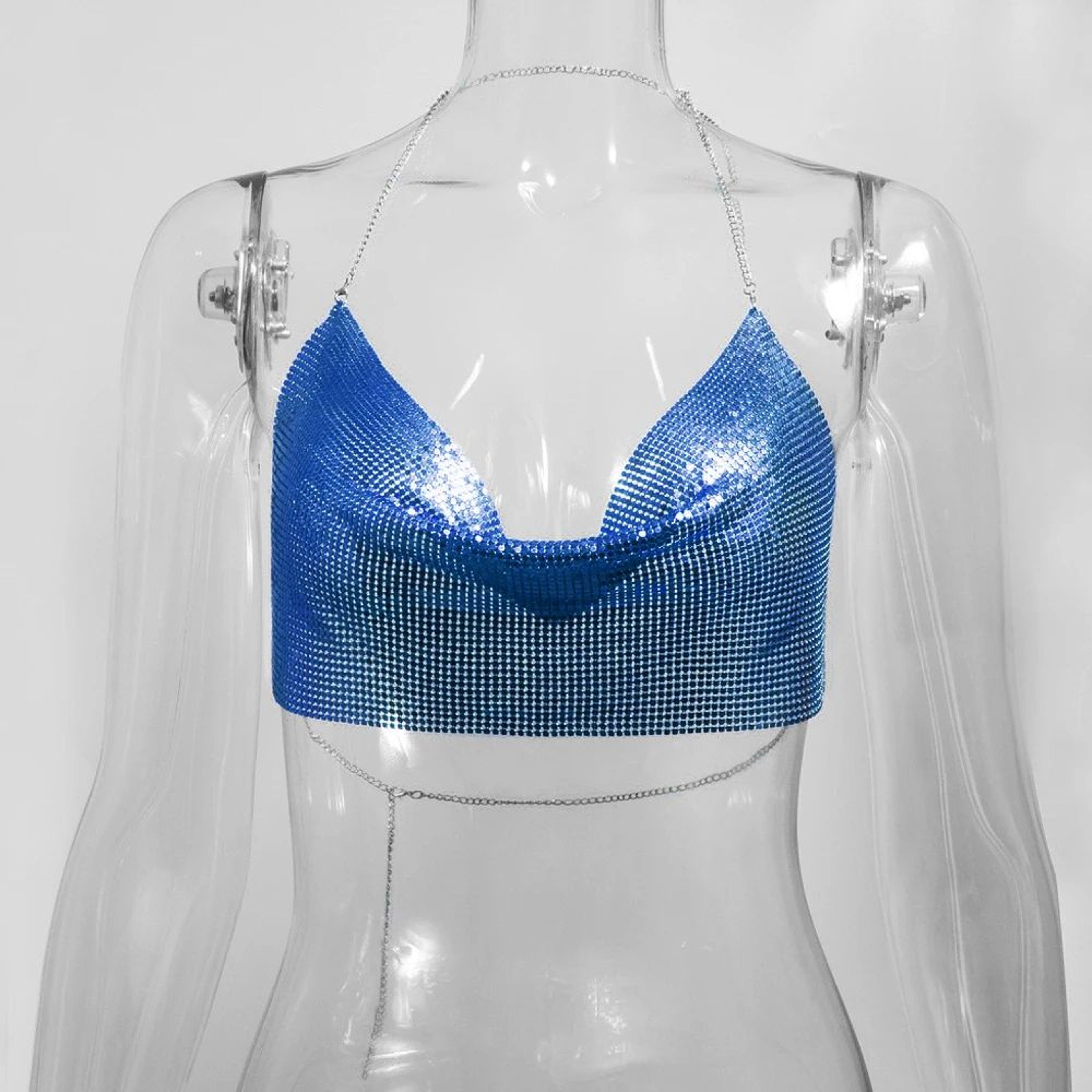 Metallic Halter Corset Crop Top  Sexy Glitter Backless Party Tank For Women 12