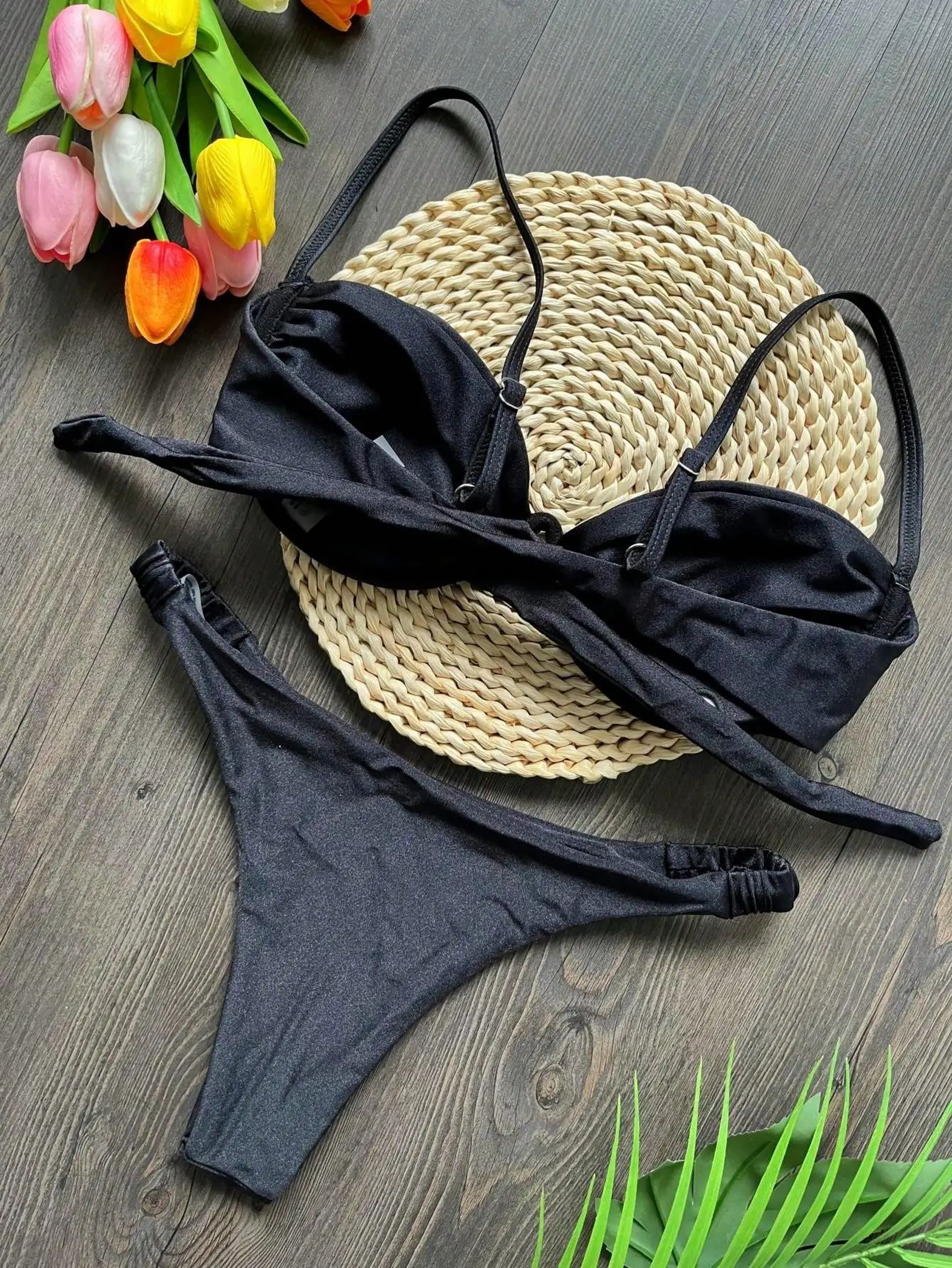 2025 3D Flower VWire Micro Bikini Set  Underwired Pleated Thong Swimsuit For Women 3