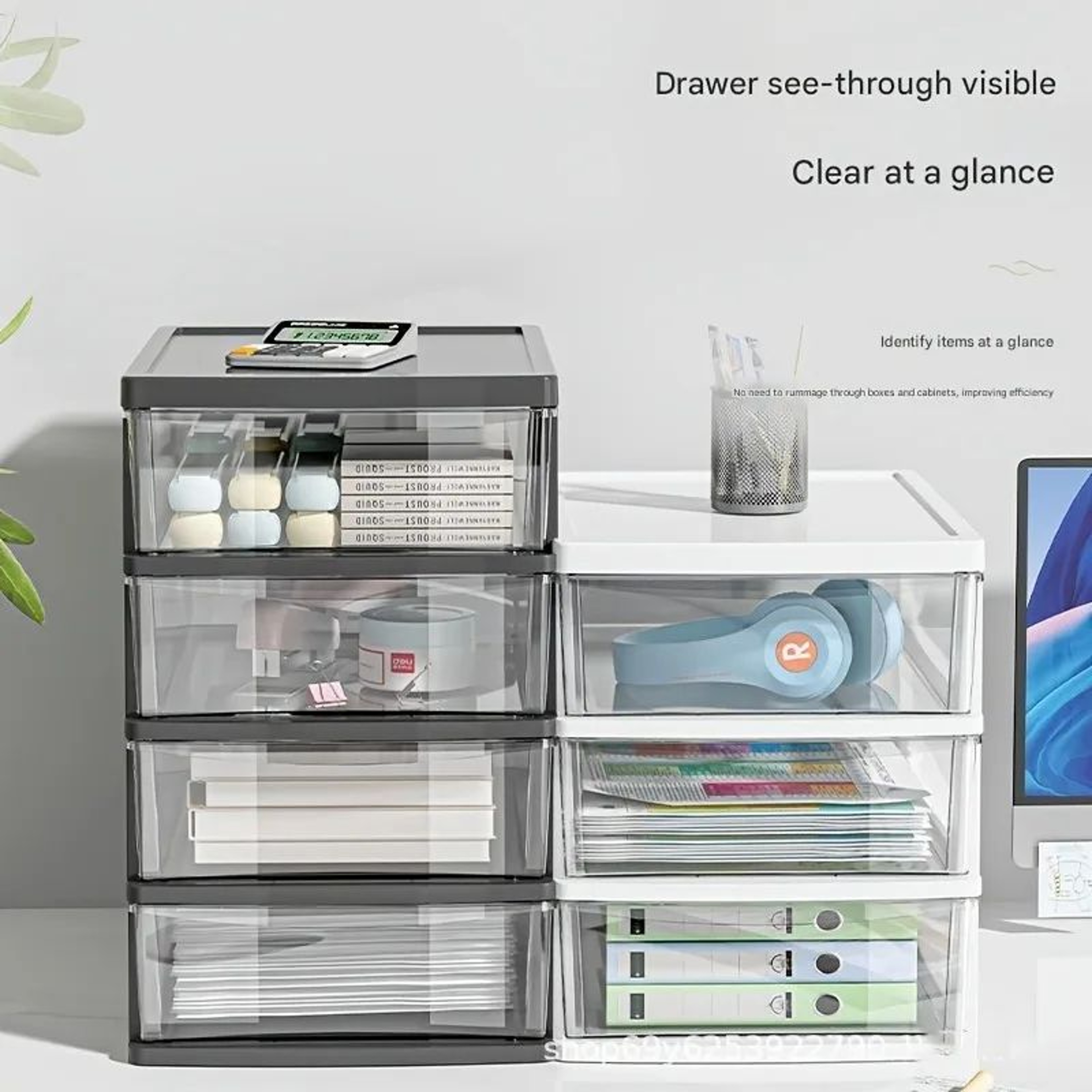 Clear Drawer Office Desktop Storage Box  Japanese Style Transparent Organizer For Cosmetics  Statio 3