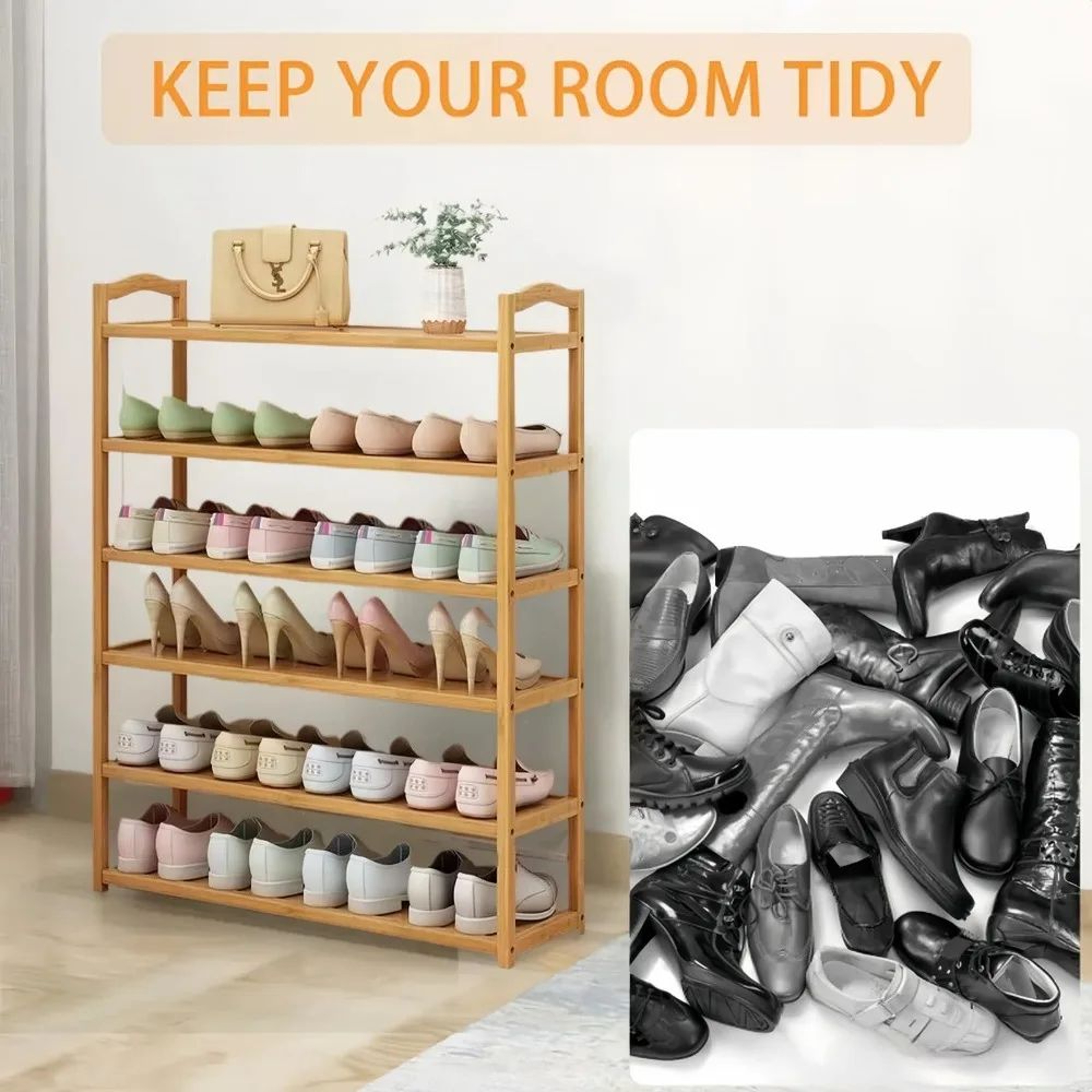 EcoTier Bamboo MultiLayer Shoe Rack  Modern Dustproof Entrance Storage Cabinet 2