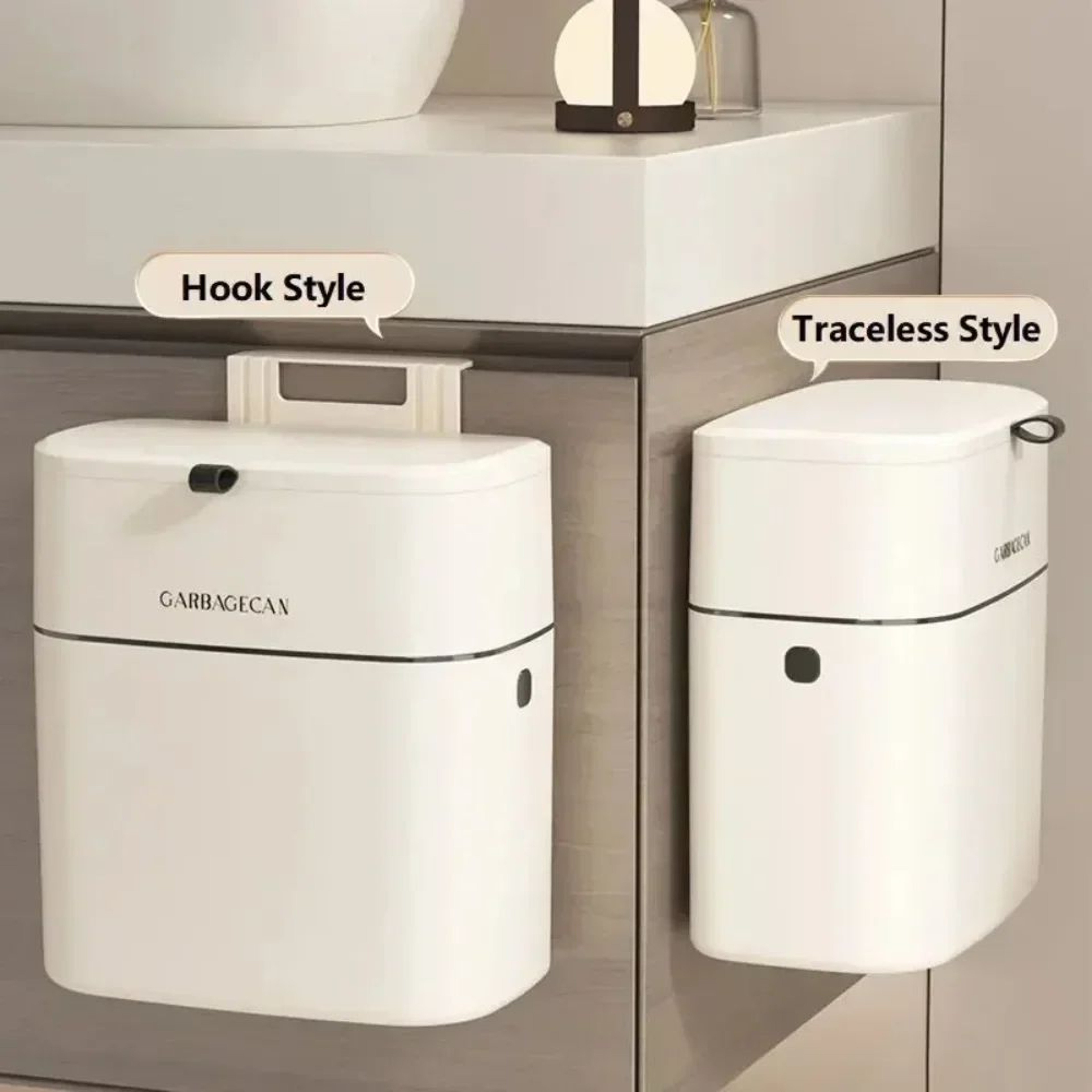 Hanging PressTop Garbage Bin  Large Capacity WallMounted Bathroom Trash Can With Clamshell Lid 2