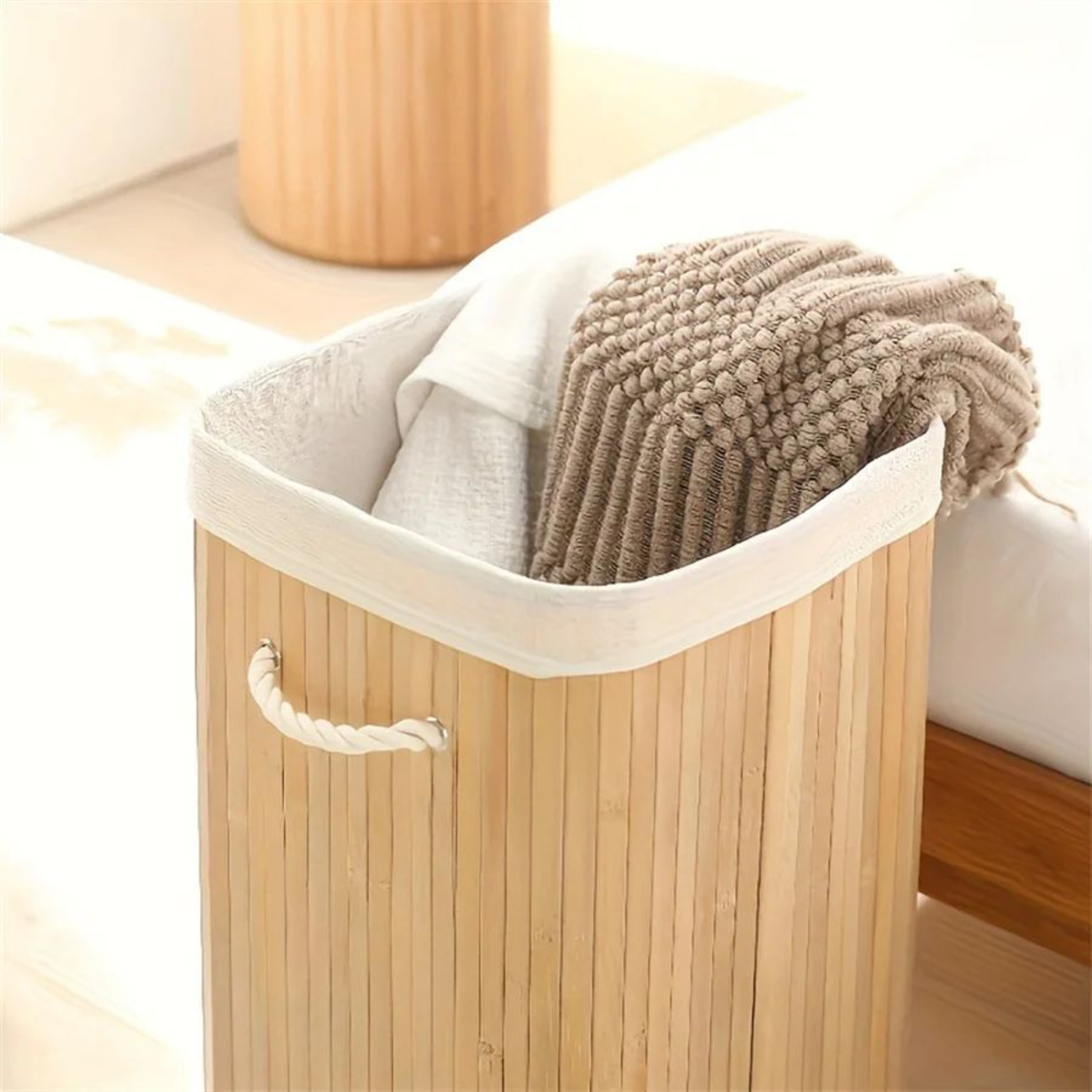 Foldable Bamboo Laundry  Storage Basket  Large Capacity Organizer For Bedroom  Bathroom 2